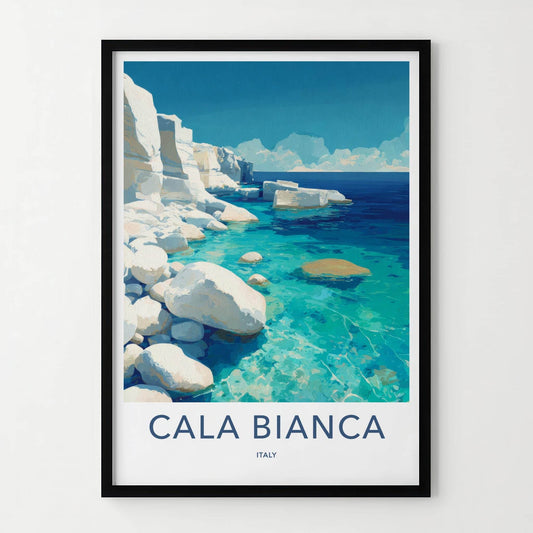 Cala Bianca Poster - Italy Travel Art - White Cliffs Azure Home Decor