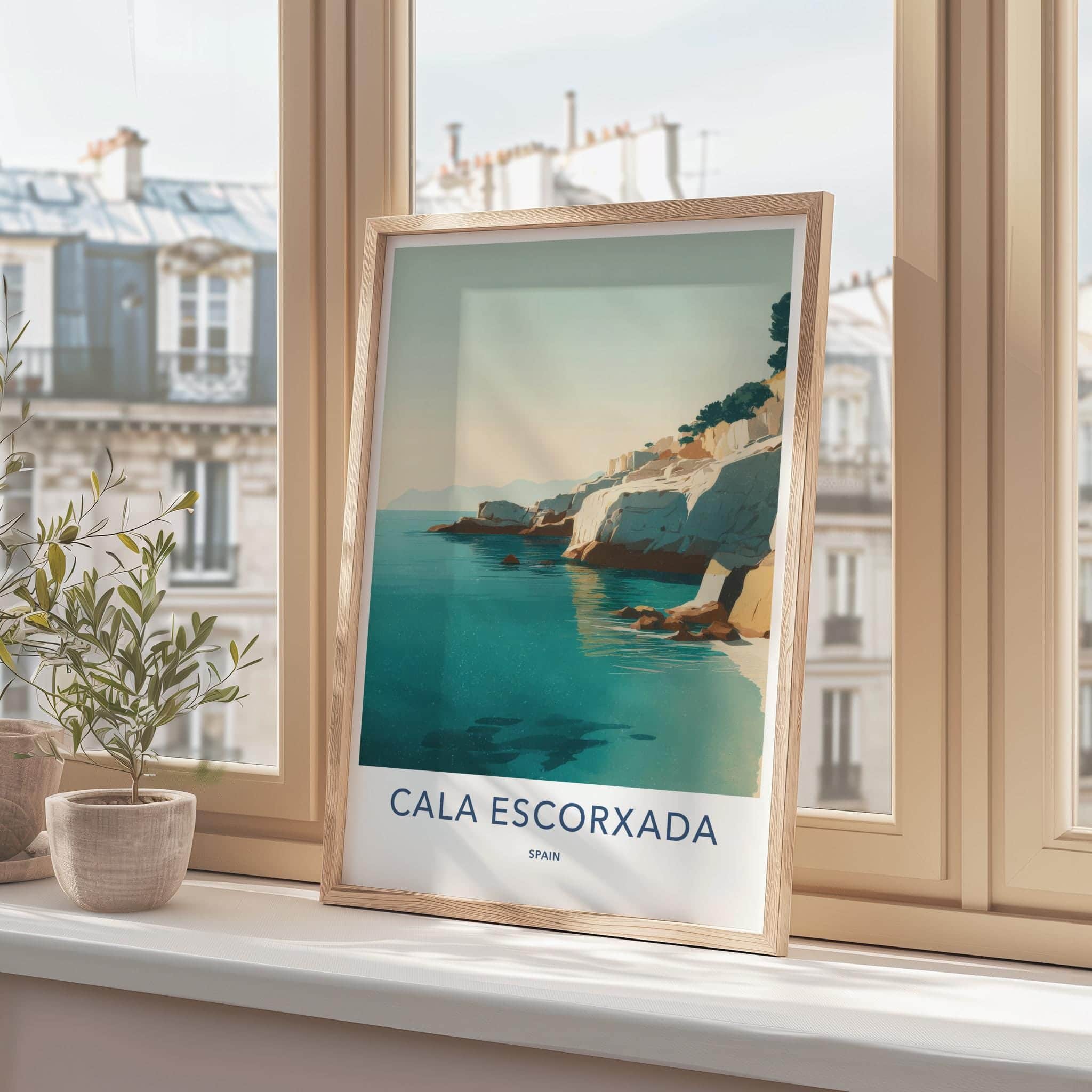 Cala Escorxada Poster - Spain Travel Print - Serene Coastal Cliffs Home Decor