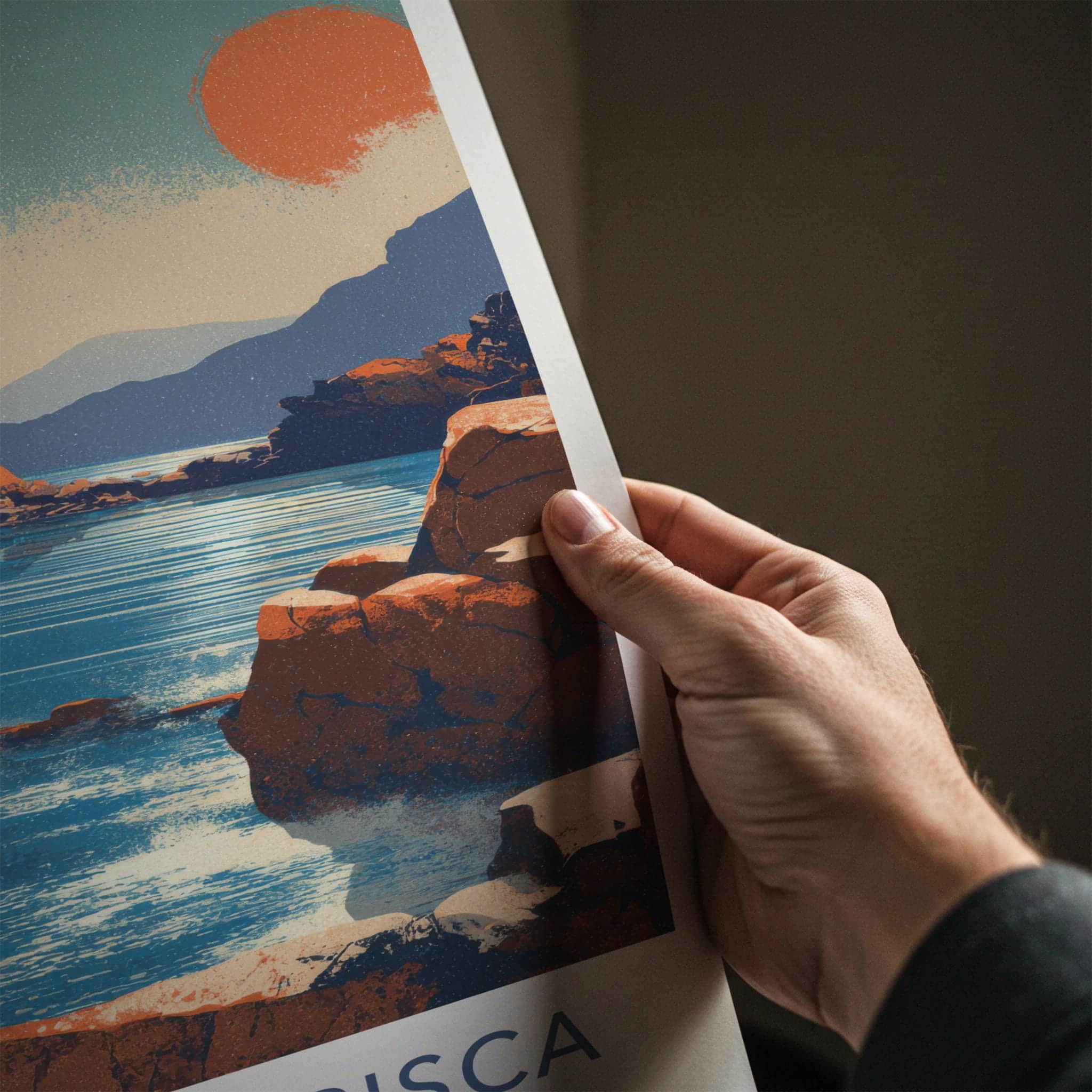 Cala Llentrisca Poster - Spain Travel Art - Orange Sun Seascape Wall Decor