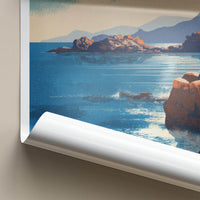 Cala Llentrisca Poster - Spain Travel Art - Orange Sun Seascape Wall Decor