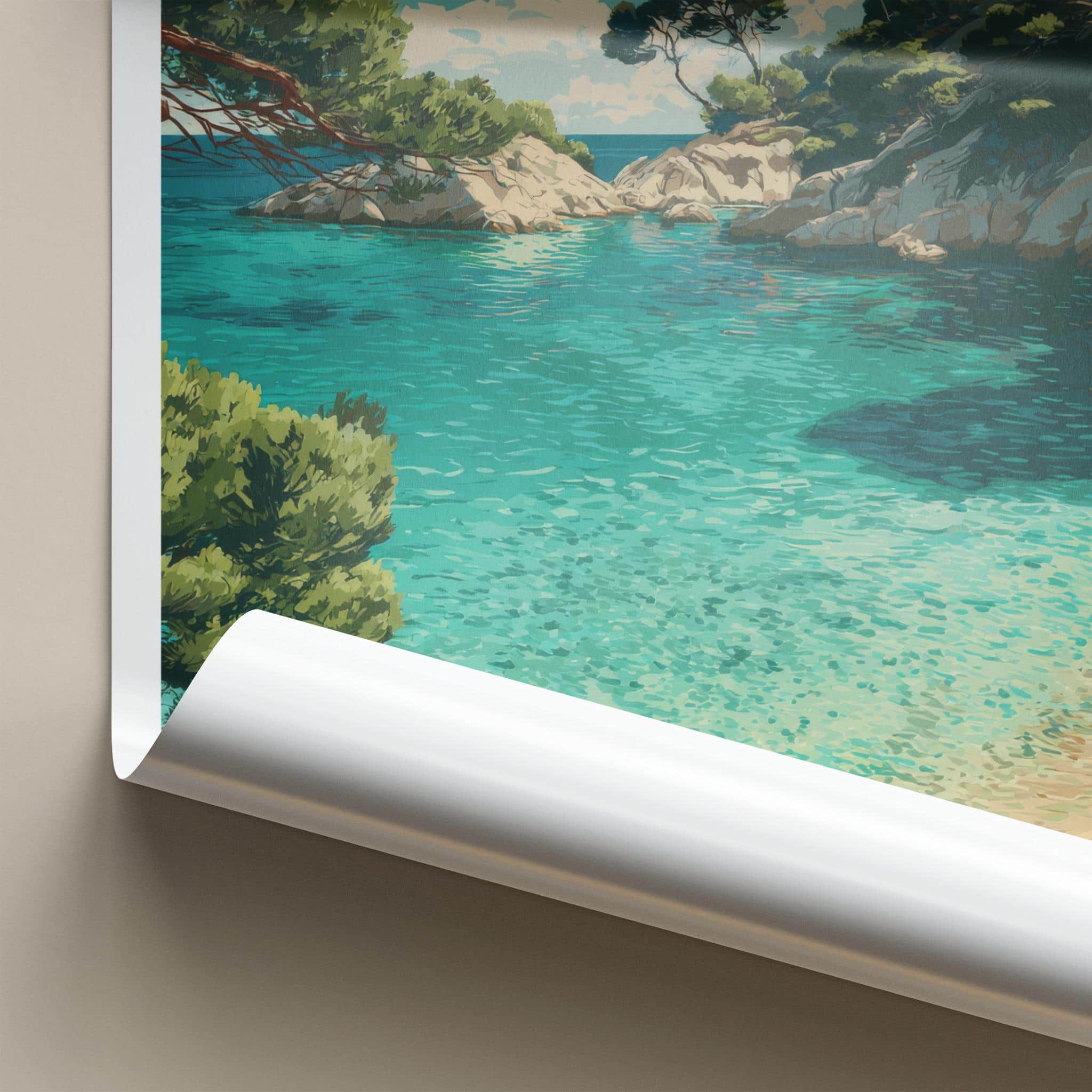 Cala Mitjana Poster - Spain Travel Art - Clear Blue Cove Wall Decor