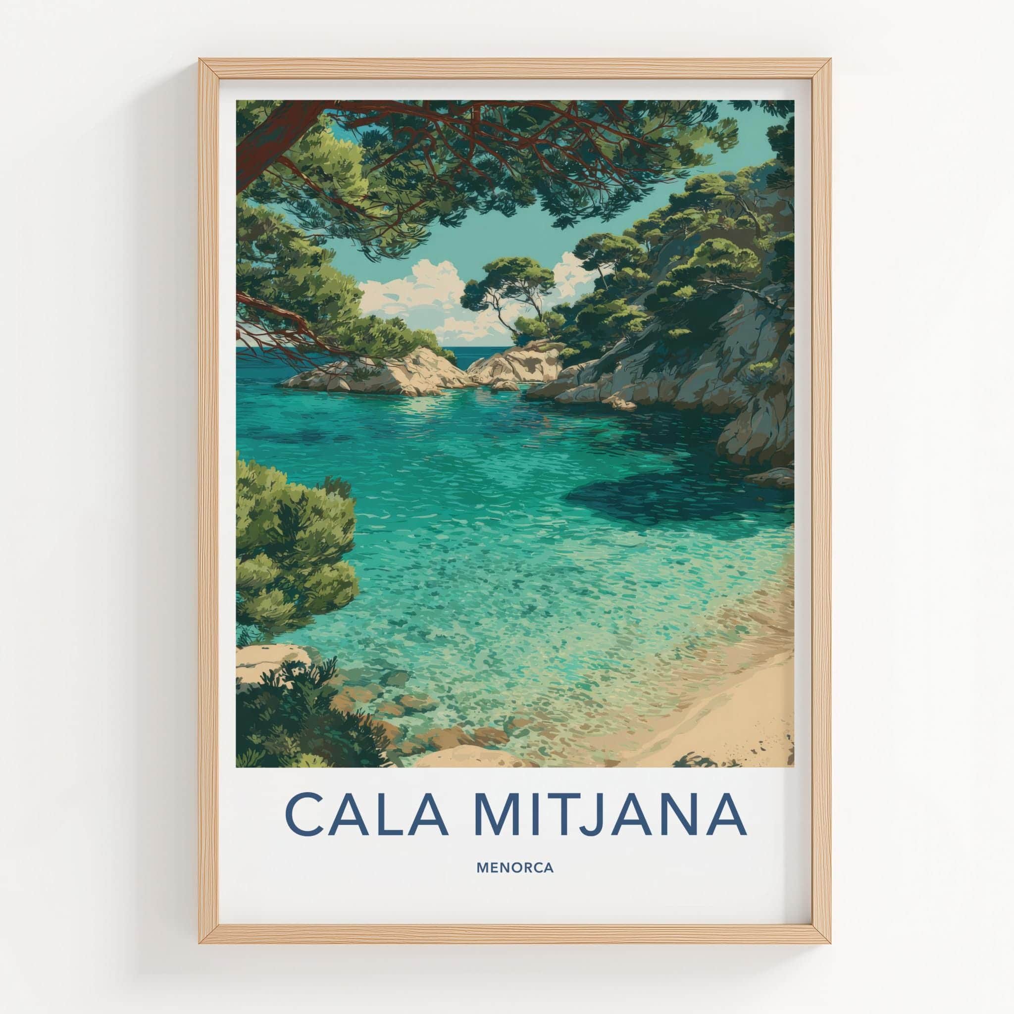 Cala Mitjana Poster - Spain Travel Art - Clear Blue Cove Wall Decor