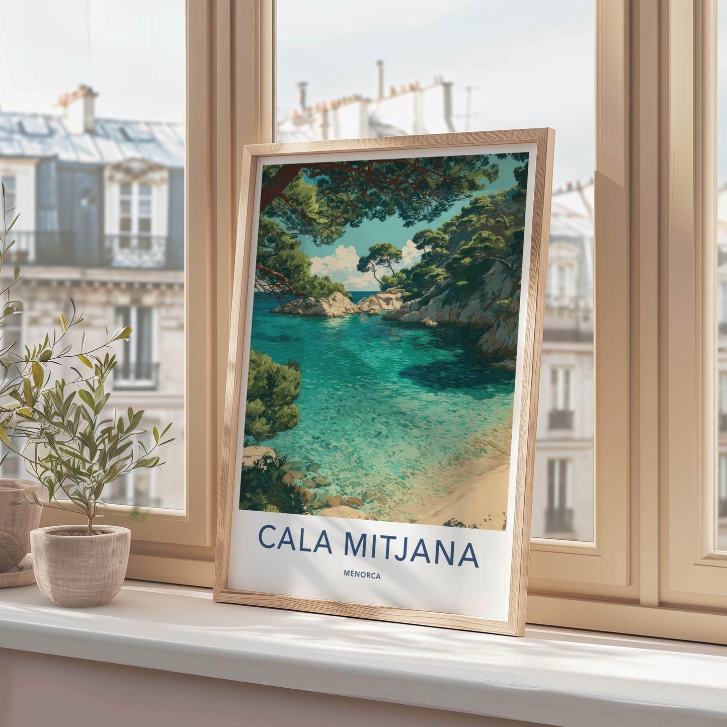 Cala Mitjana Poster - Spain Travel Art - Clear Blue Cove Wall Decor