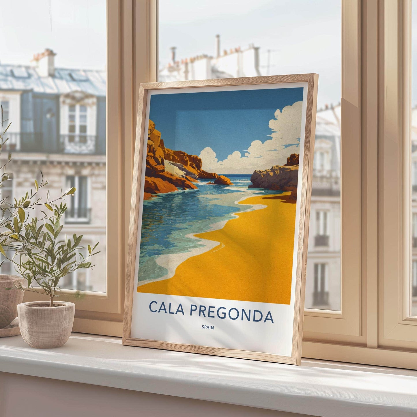 Cala Pregonda Poster - Spain Travel Art - Azure Coastal Rocks Room Decor
