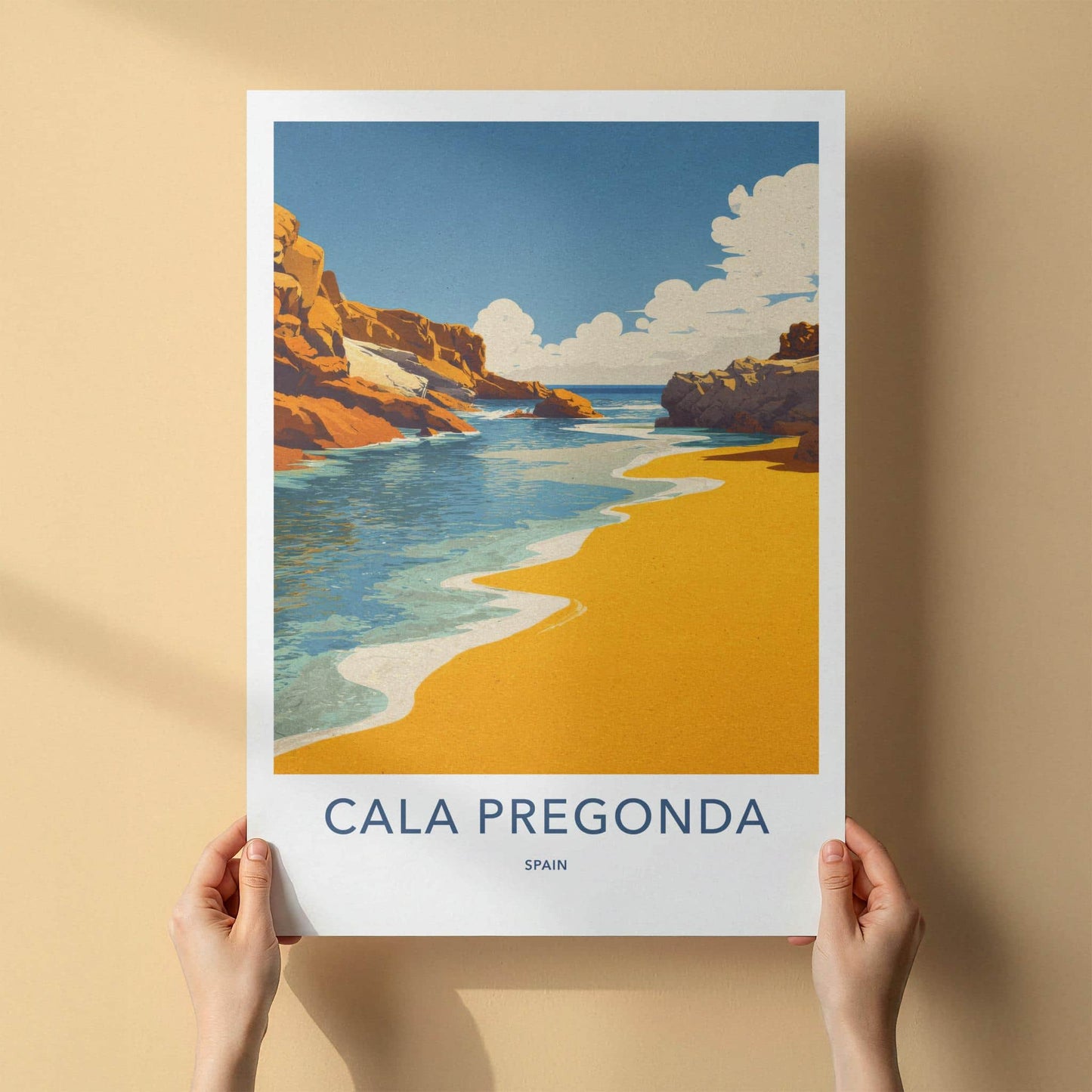 Cala Pregonda Poster - Spain Travel Art - Azure Coastal Rocks Room Decor