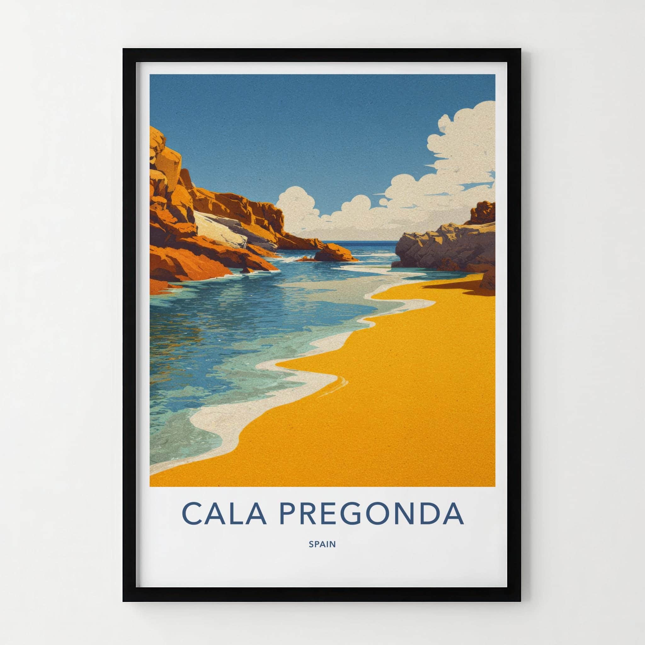 Cala Pregonda Poster - Spain Travel Art - Azure Coastal Rocks Room Decor