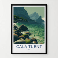 Cala Tuent Poster - Spain Scenic Art - turquoise waters cliffs Decor