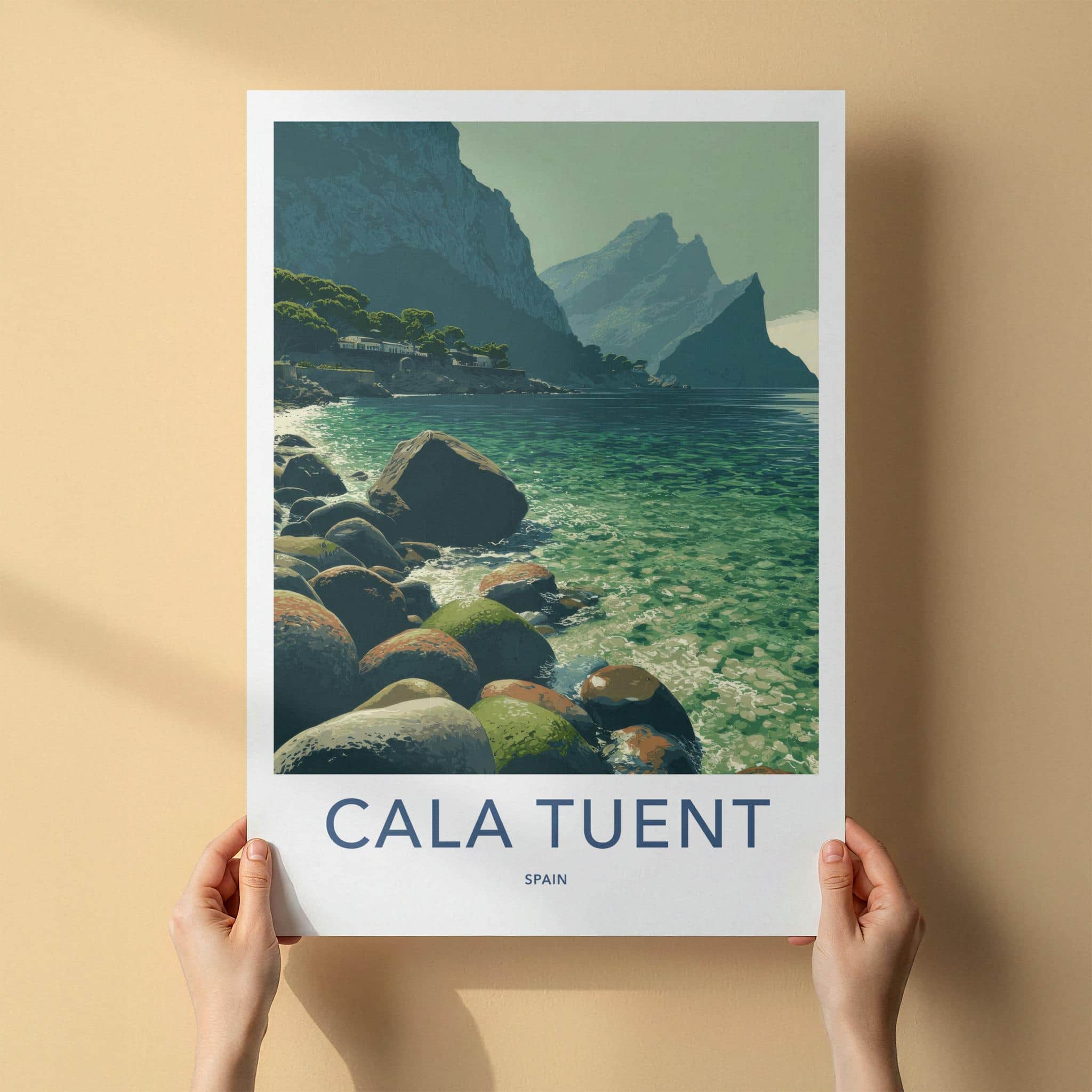 Cala Tuent Poster - Spain Scenic Art - turquoise waters cliffs Decor