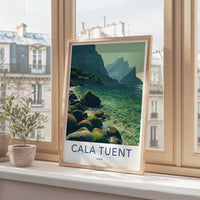 Cala Tuent Poster - Spain Scenic Art - turquoise waters cliffs Decor
