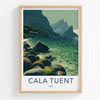 Cala Tuent Poster - Spain Scenic Art - turquoise waters cliffs Decor