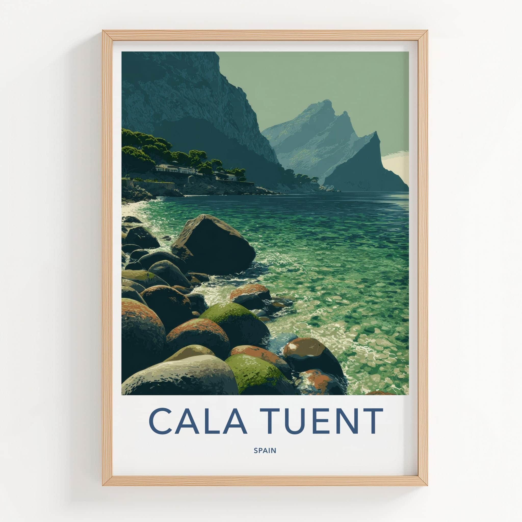 Cala Tuent Poster - Spain Scenic Art - turquoise waters cliffs Decor