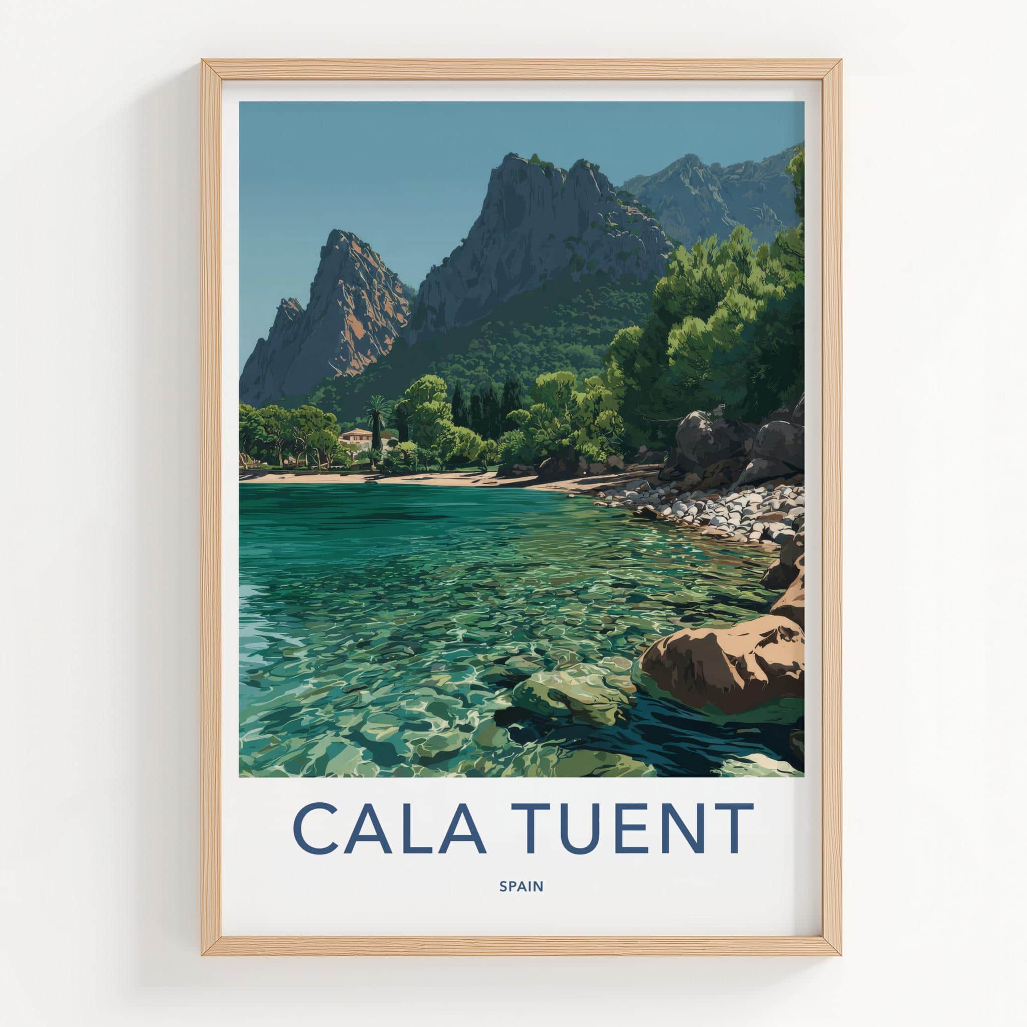 Cala Tuent Poster - Spain Travel Art - Clear Aqua Waters Home Decor
