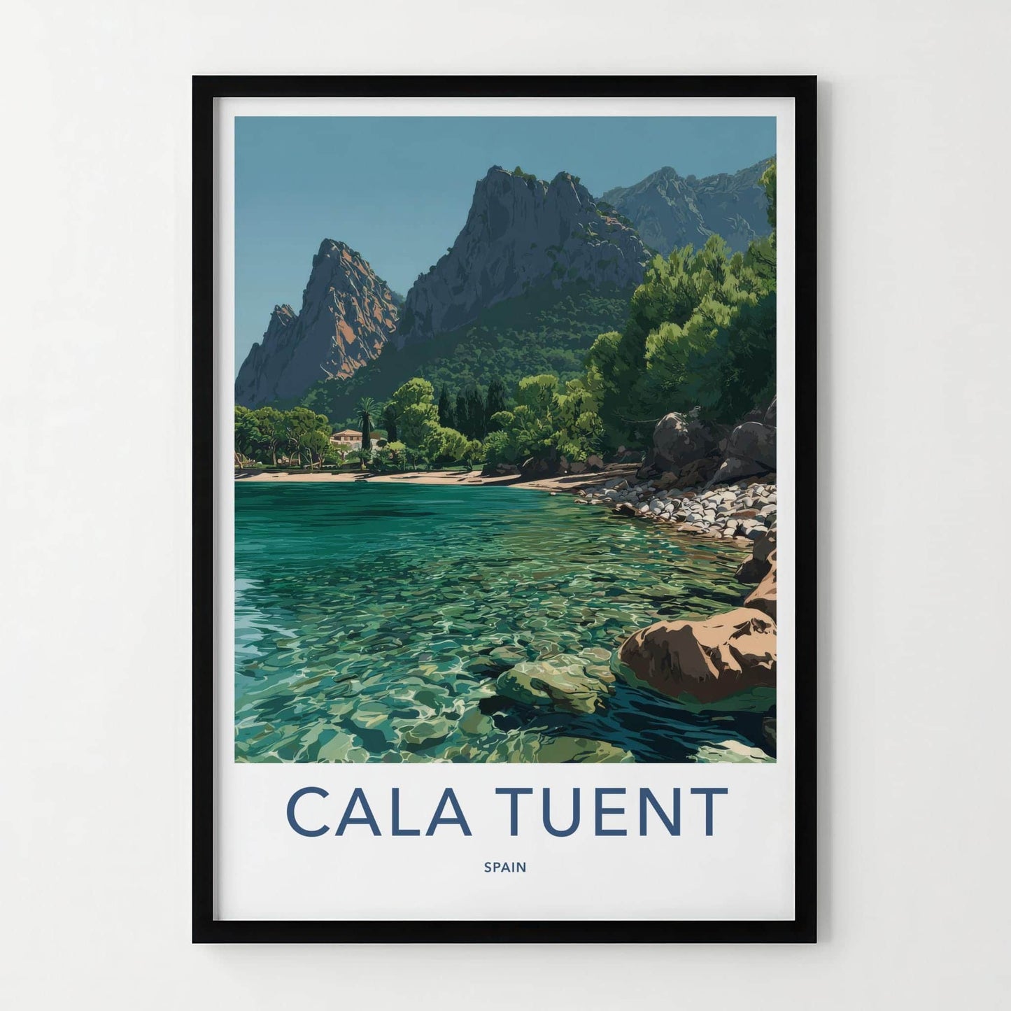 Cala Tuent Poster - Spain Travel Art - Clear Aqua Waters Home Decor
