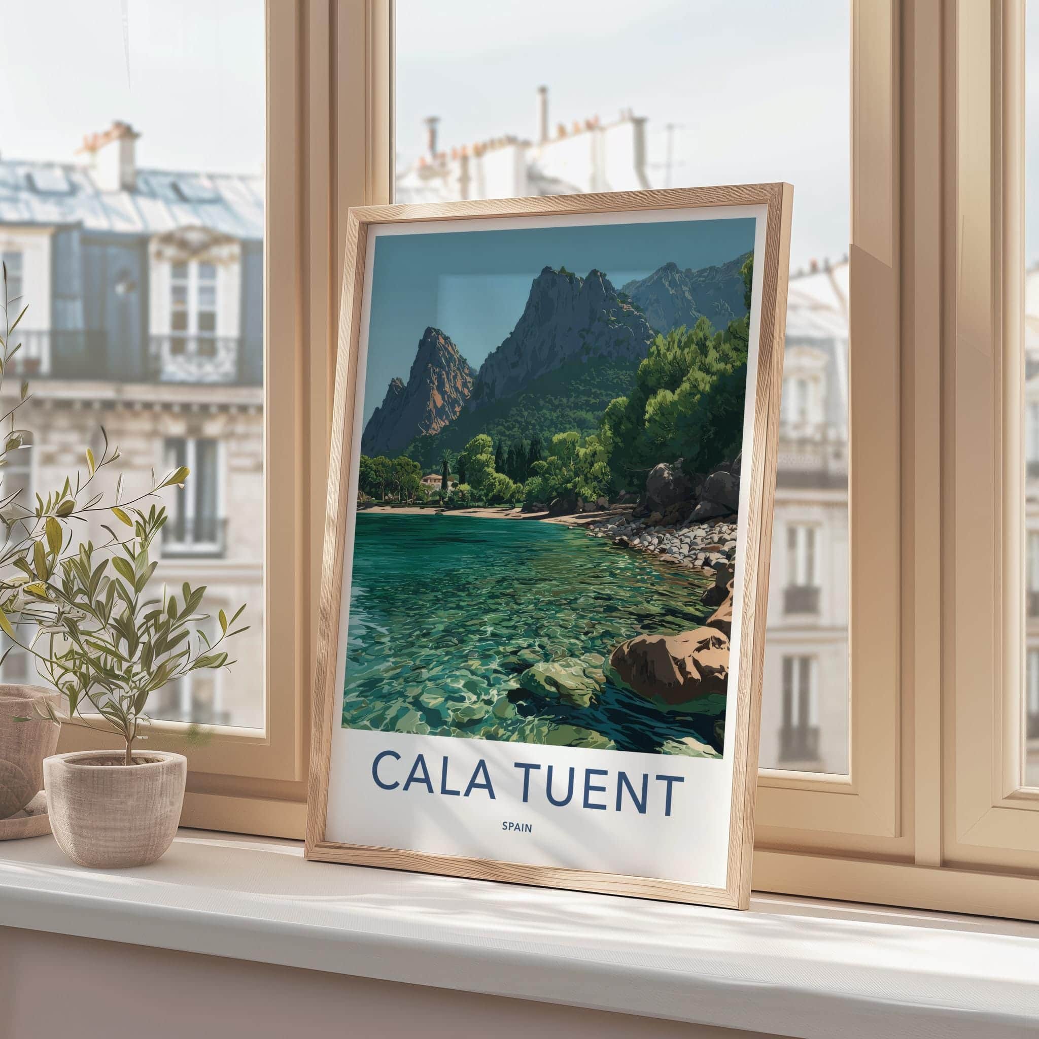 Cala Tuent Poster - Spain Travel Art - Clear Aqua Waters Home Decor