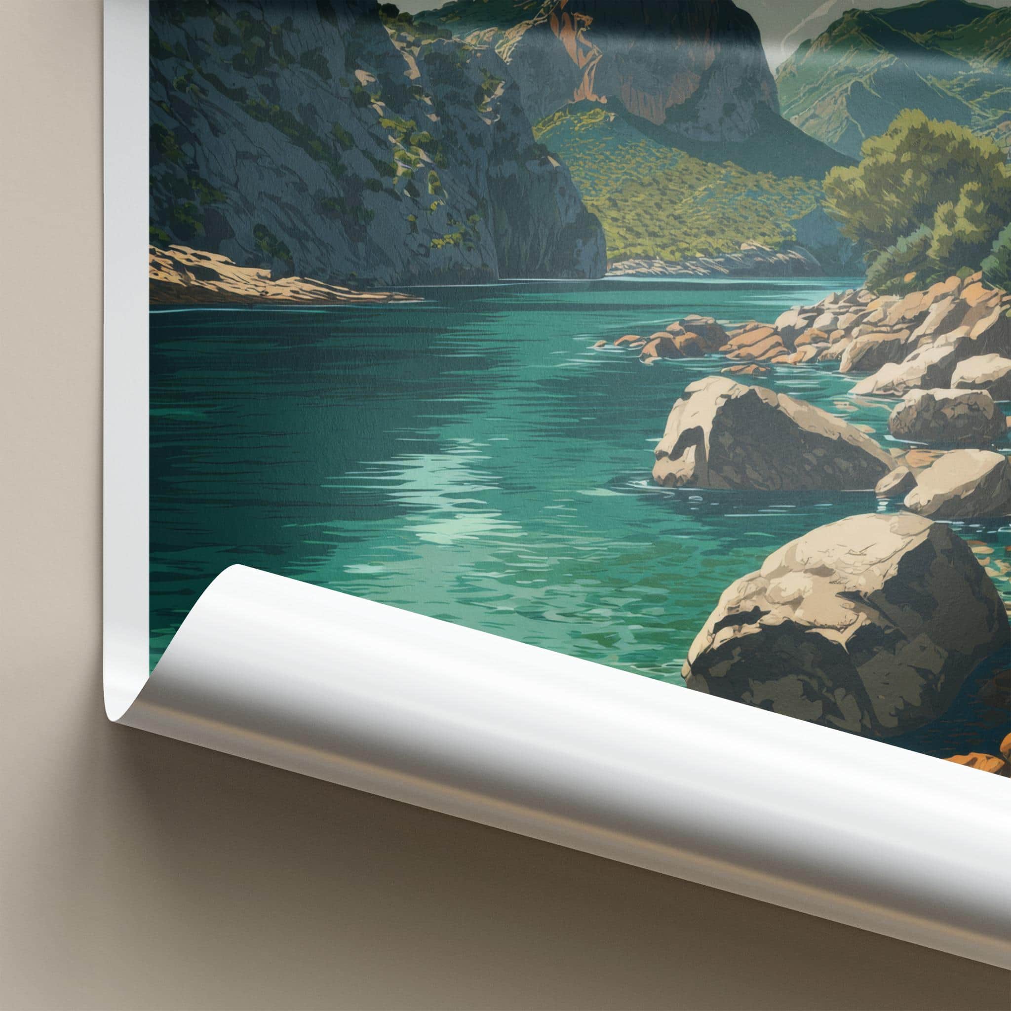 Cala Tuent Poster - Spain Travel Art - Rugged Coastal Inlet Home Decor