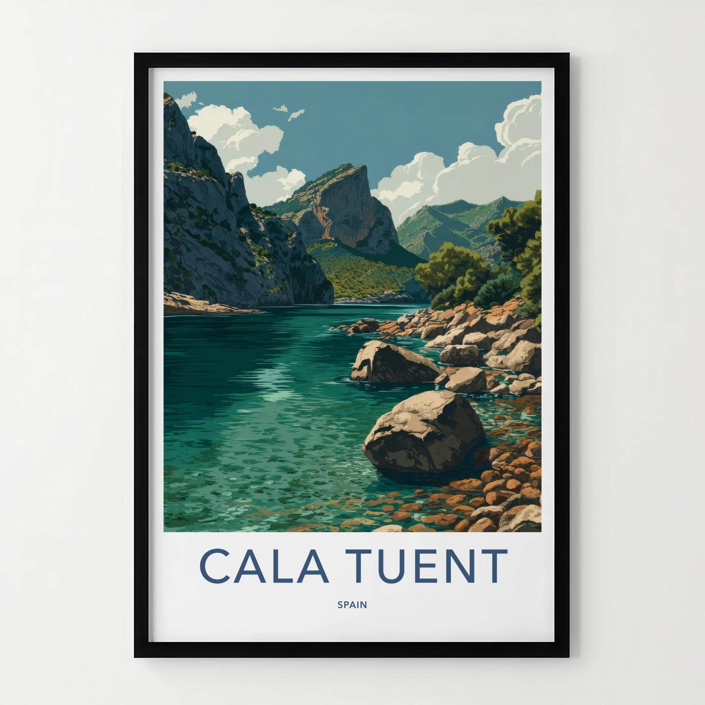 Cala Tuent Poster - Spain Travel Art - Rugged Coastal Inlet Home Decor