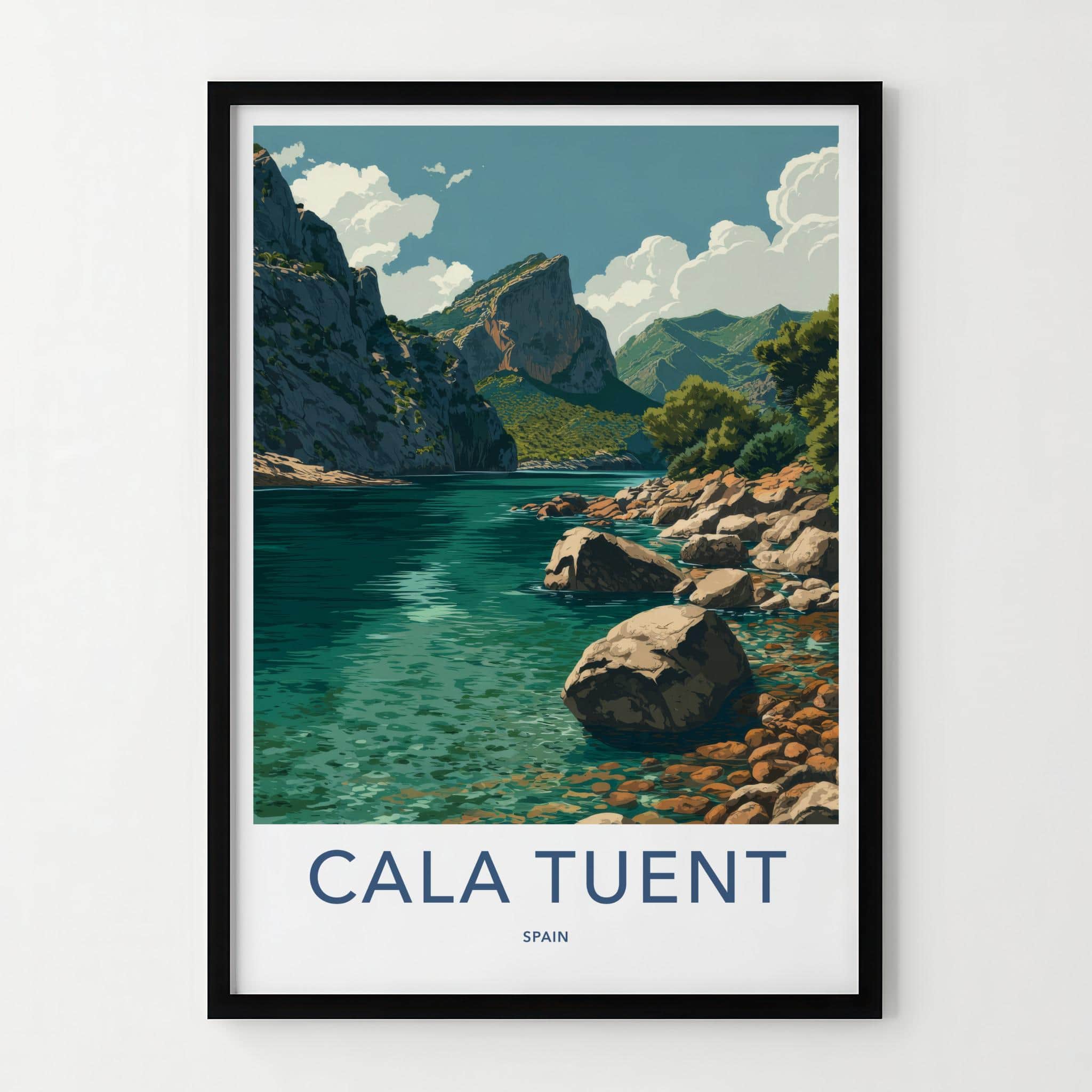 Cala Tuent Poster - Spain Travel Art - Rugged Coastal Inlet Home Decor