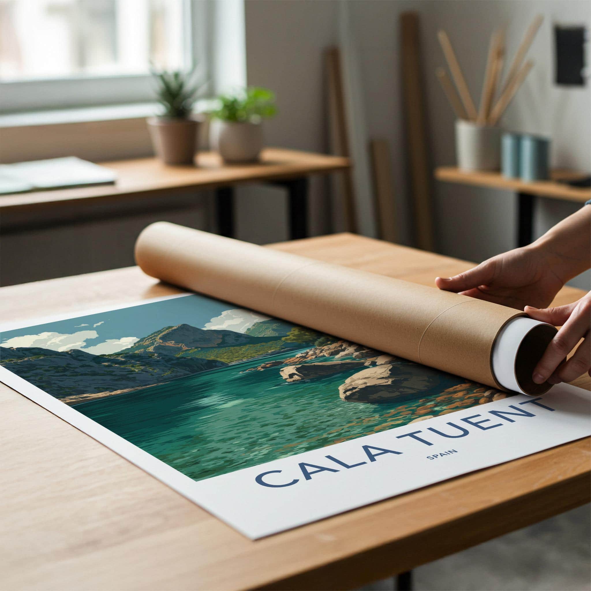 Cala Tuent Poster - Spain Travel Art - Rugged Coastal Inlet Home Decor