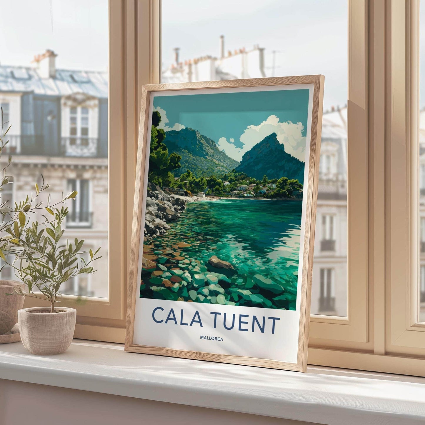 Cala Tuent Poster - Spain Travel Art - Turquoise Water Cove Home Decor