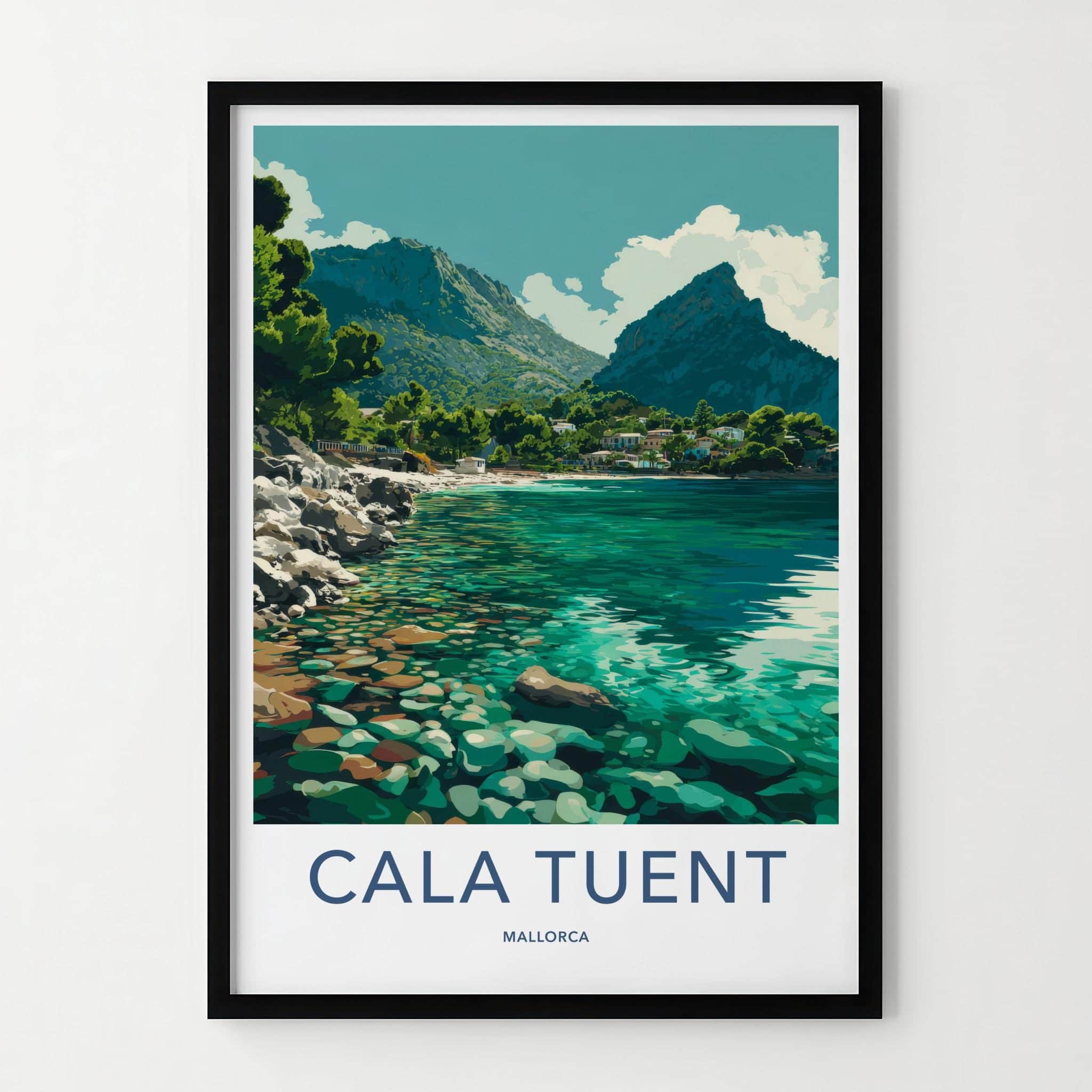 Cala Tuent Poster - Spain Travel Art - Turquoise Water Cove Home Decor