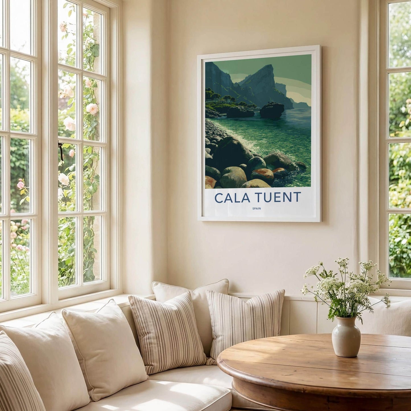 Cala Tuent Poster - Spain Travel Print - Secluded Rocky Beach Home Decor