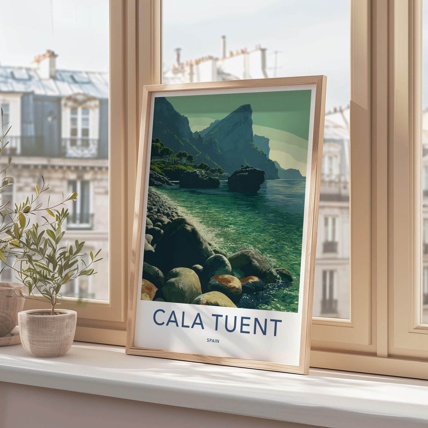 Cala Tuent Poster - Spain Travel Print - Secluded Rocky Beach Home Decor