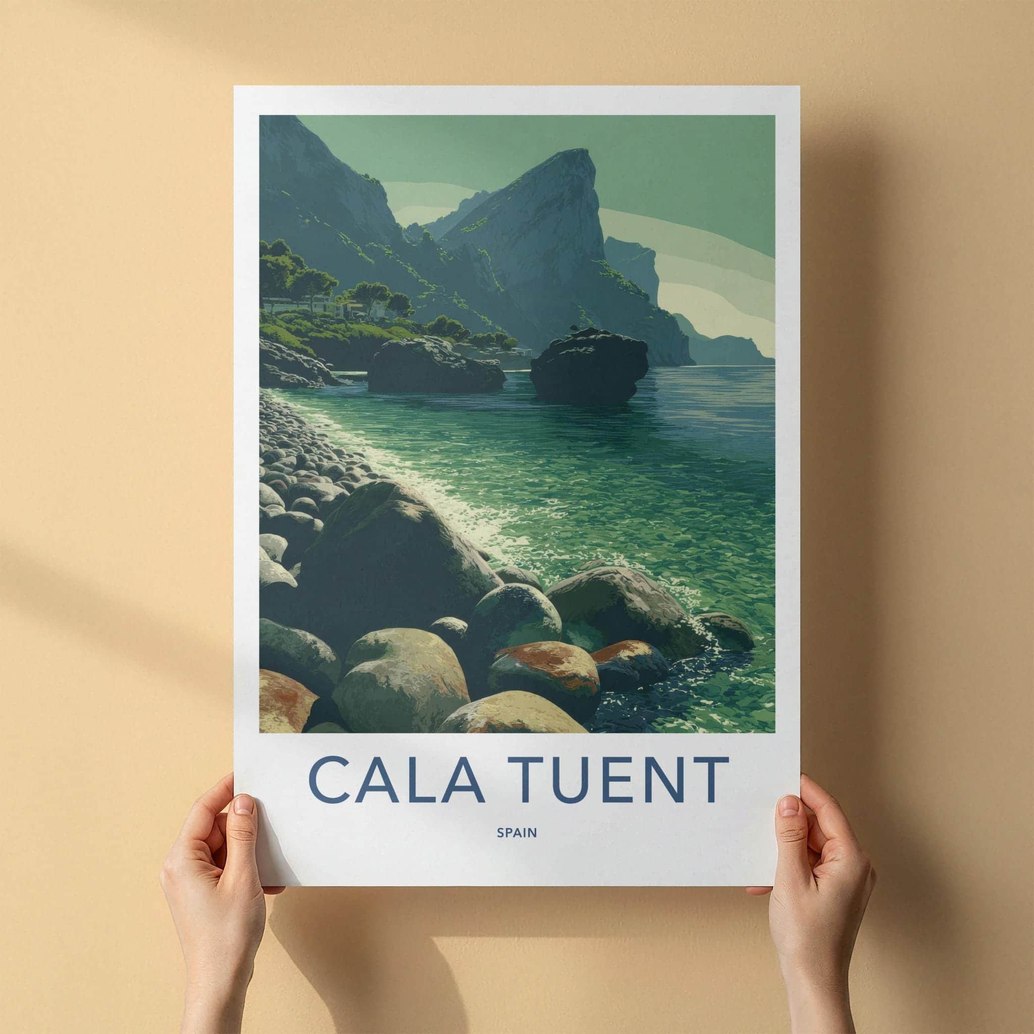 Cala Tuent Poster - Spain Travel Print - Secluded Rocky Beach Home Decor