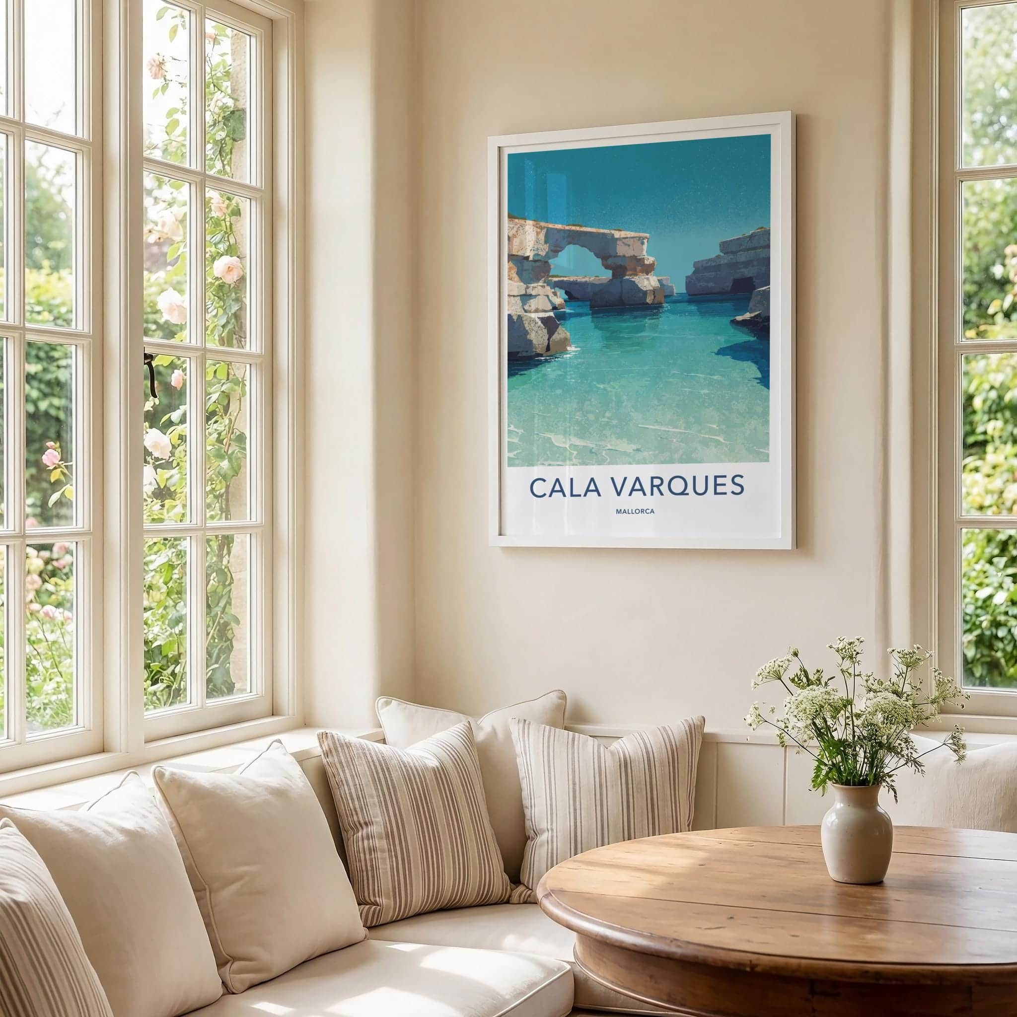 Cala Varques Poster - Spain Travel Art - Turquoise Archway Cove Home Decor