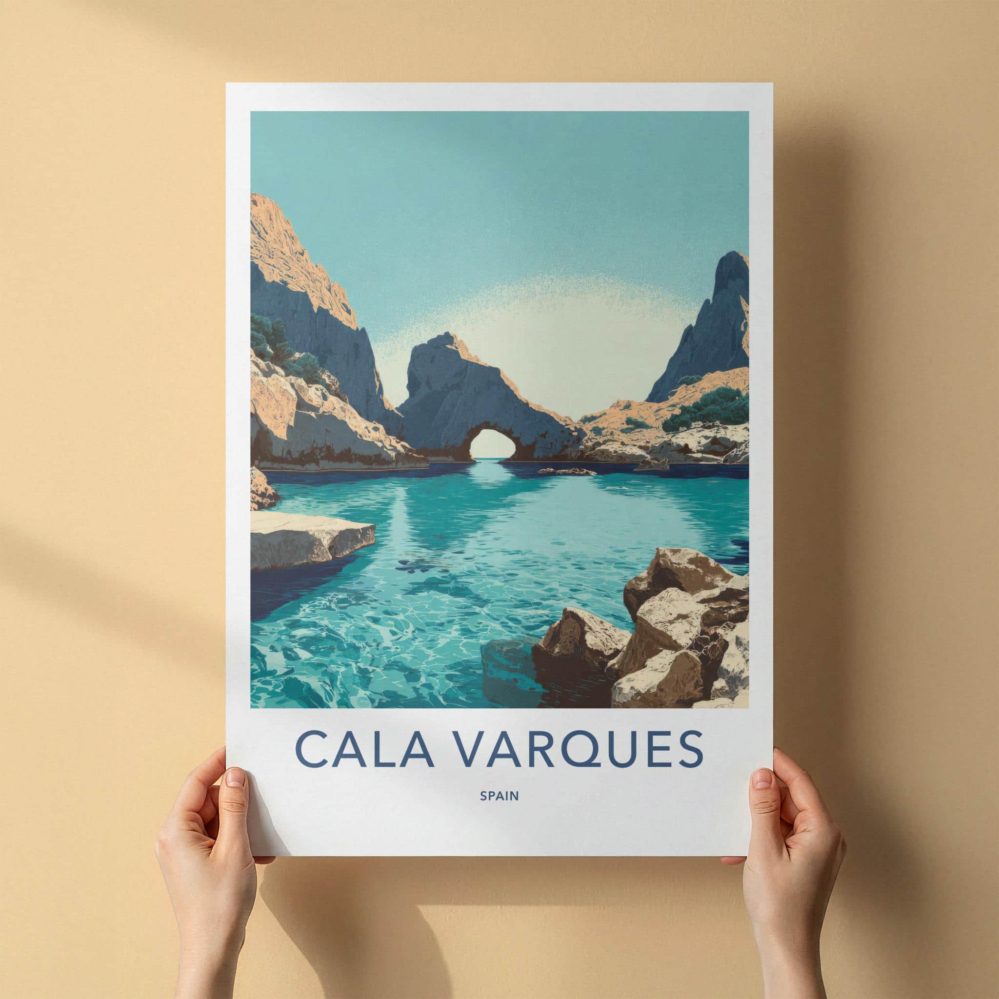 Cala Varques Poster - Spain Travel Art - Turquoise Water Arch Wall Decor
