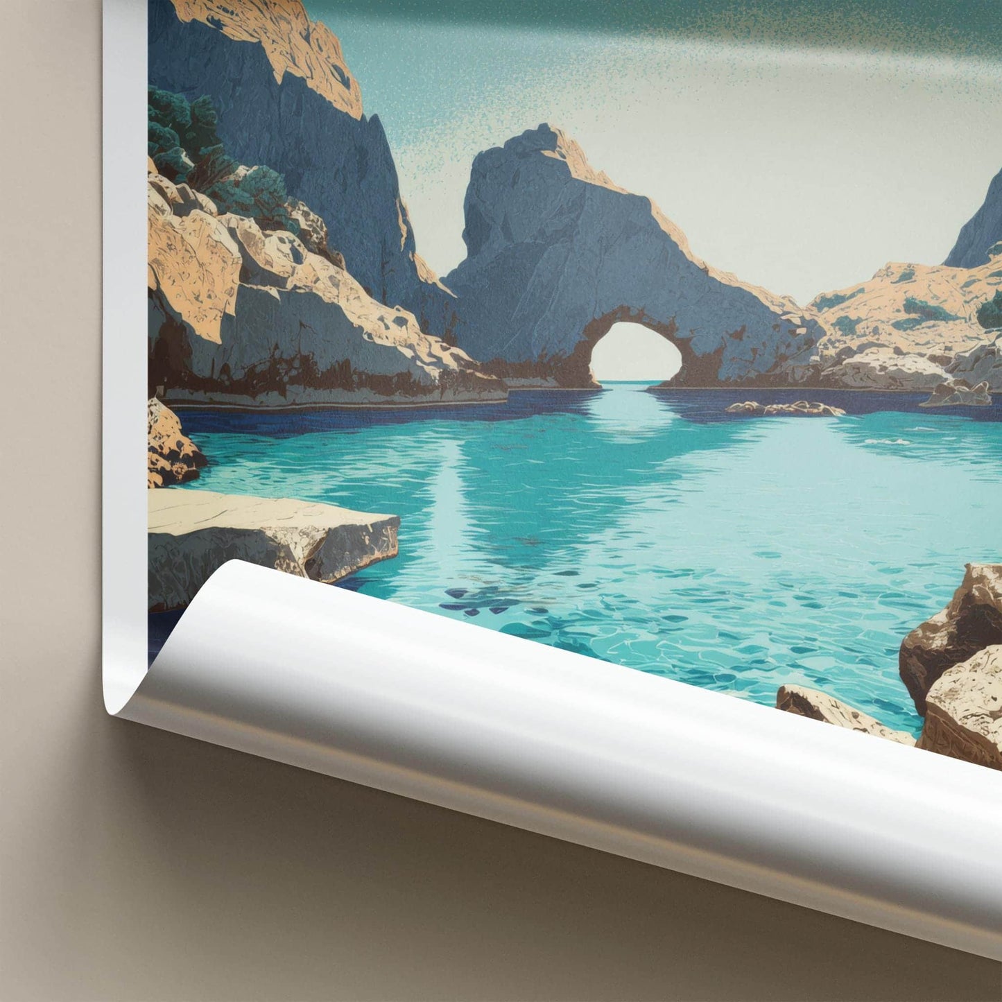Cala Varques Poster - Spain Travel Art - Turquoise Water Arch Wall Decor
