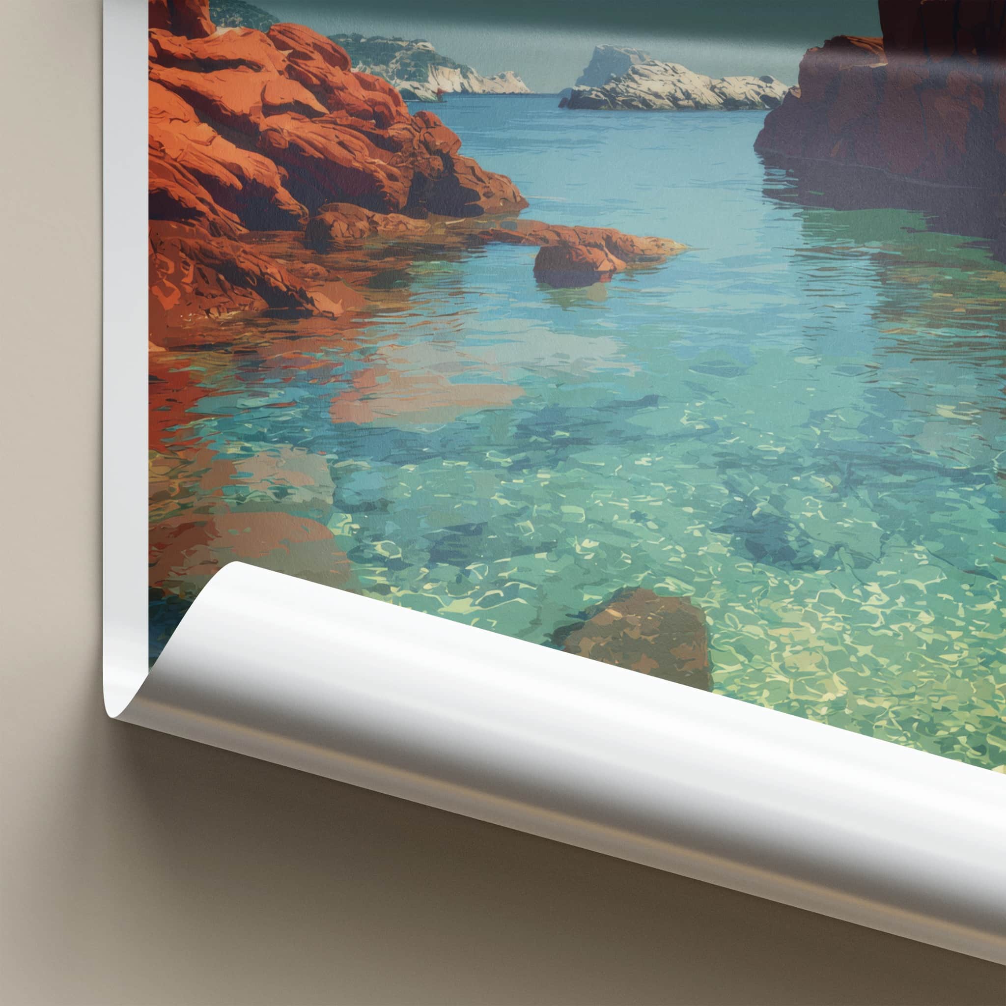 Cala Xarraca Poster - Spain Travel Art - Clear Ocean Waters Home Decor