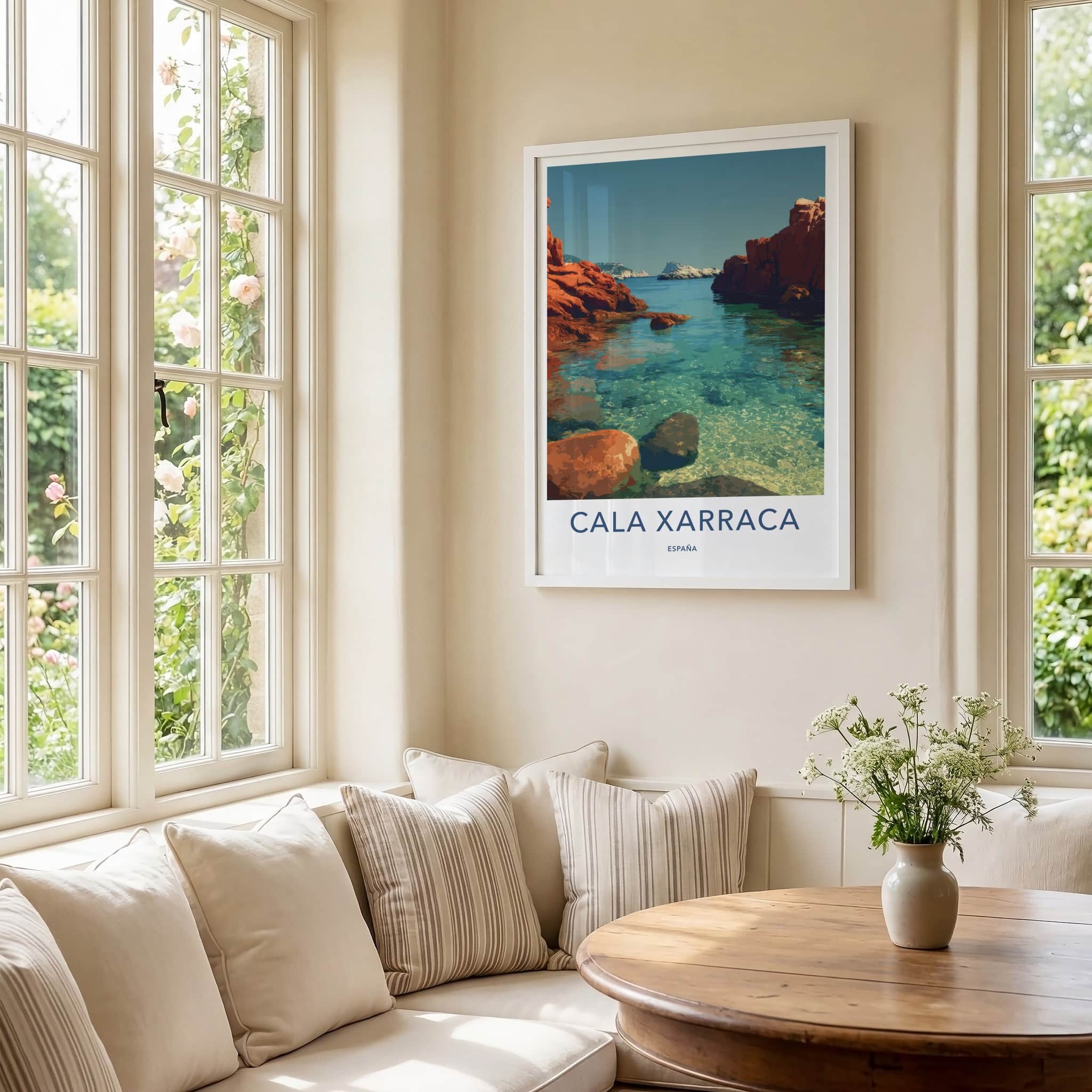 Cala Xarraca Poster - Spain Travel Art - Clear Ocean Waters Home Decor