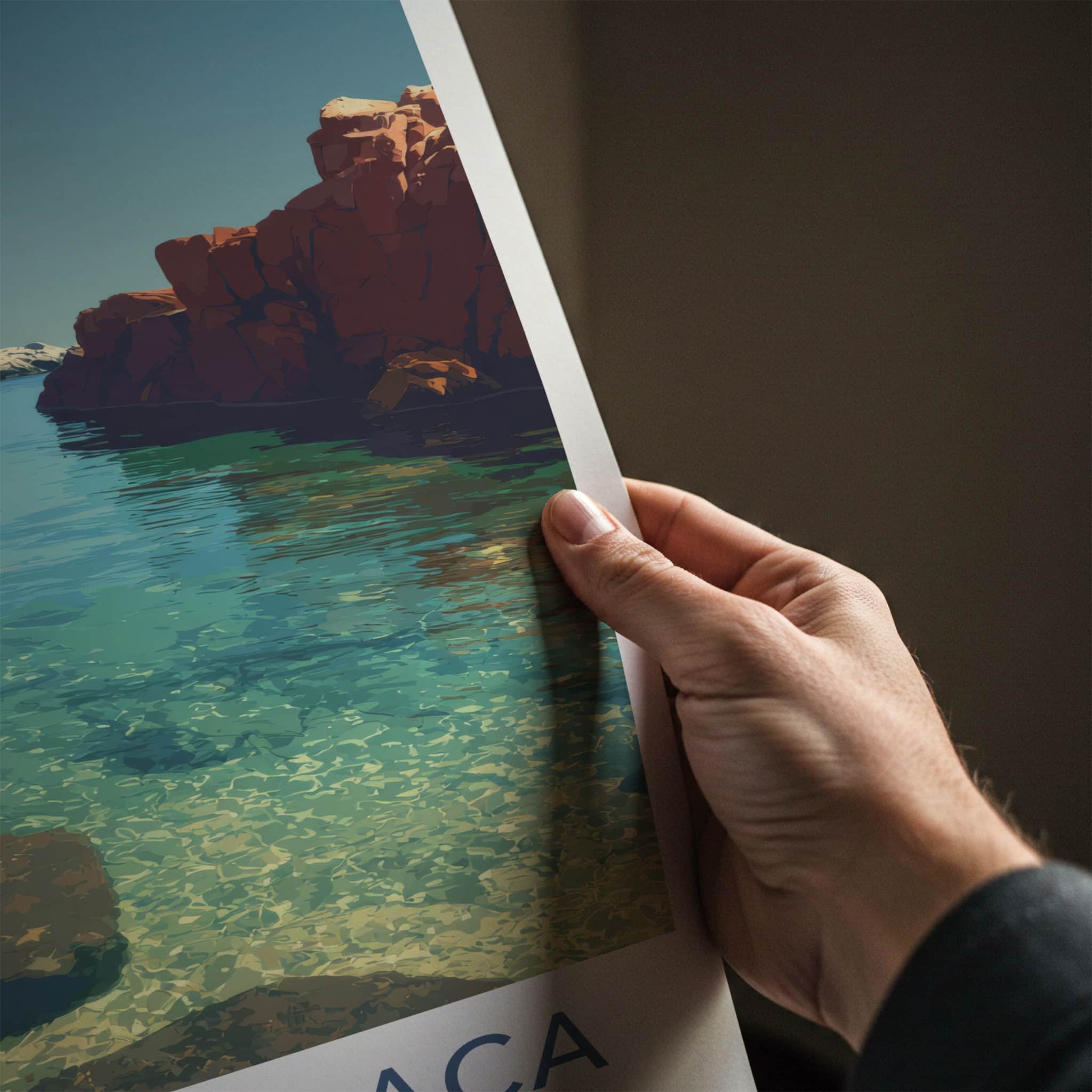Cala Xarraca Poster - Spain Travel Art - Clear Ocean Waters Home Decor
