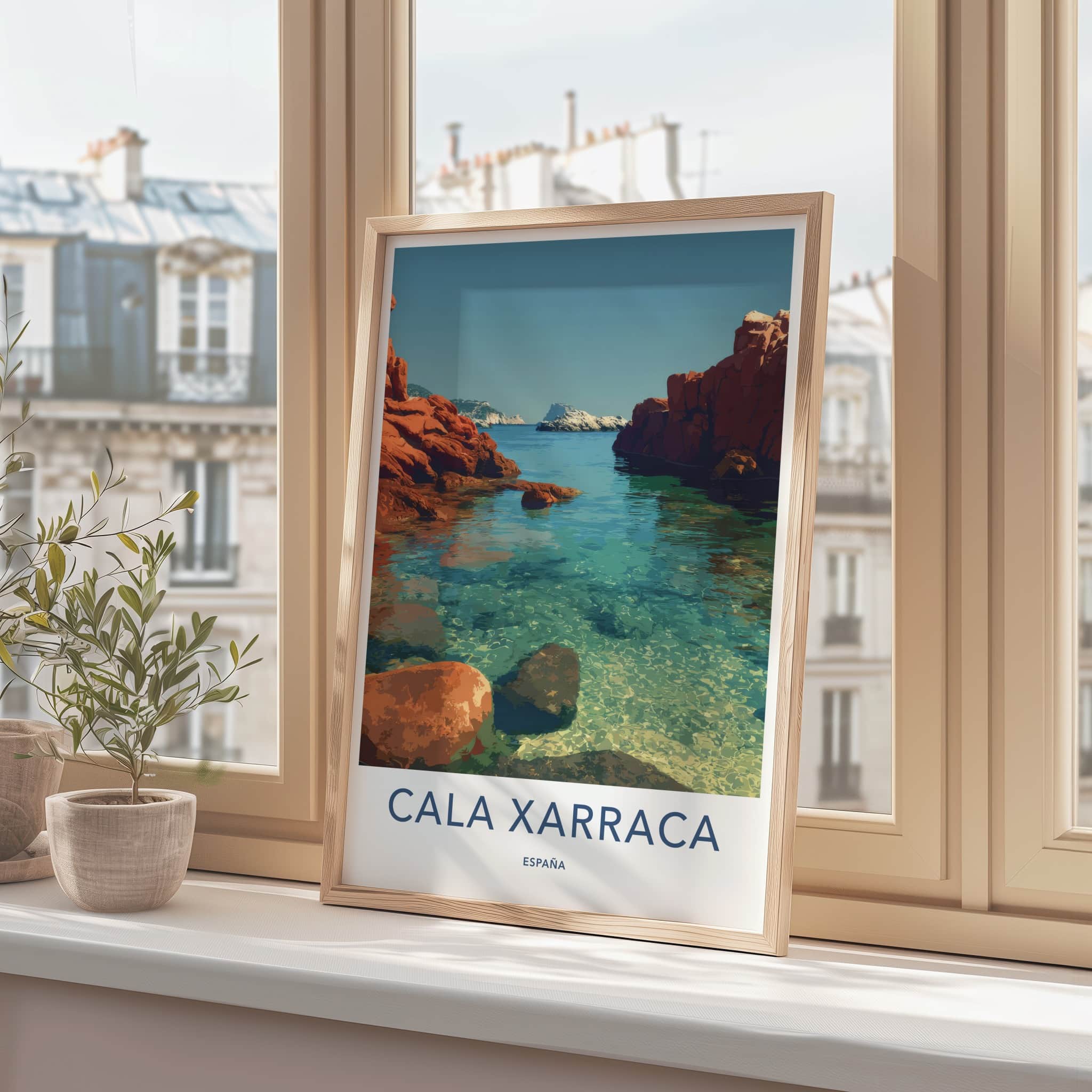 Cala Xarraca Poster - Spain Travel Art - Clear Ocean Waters Home Decor