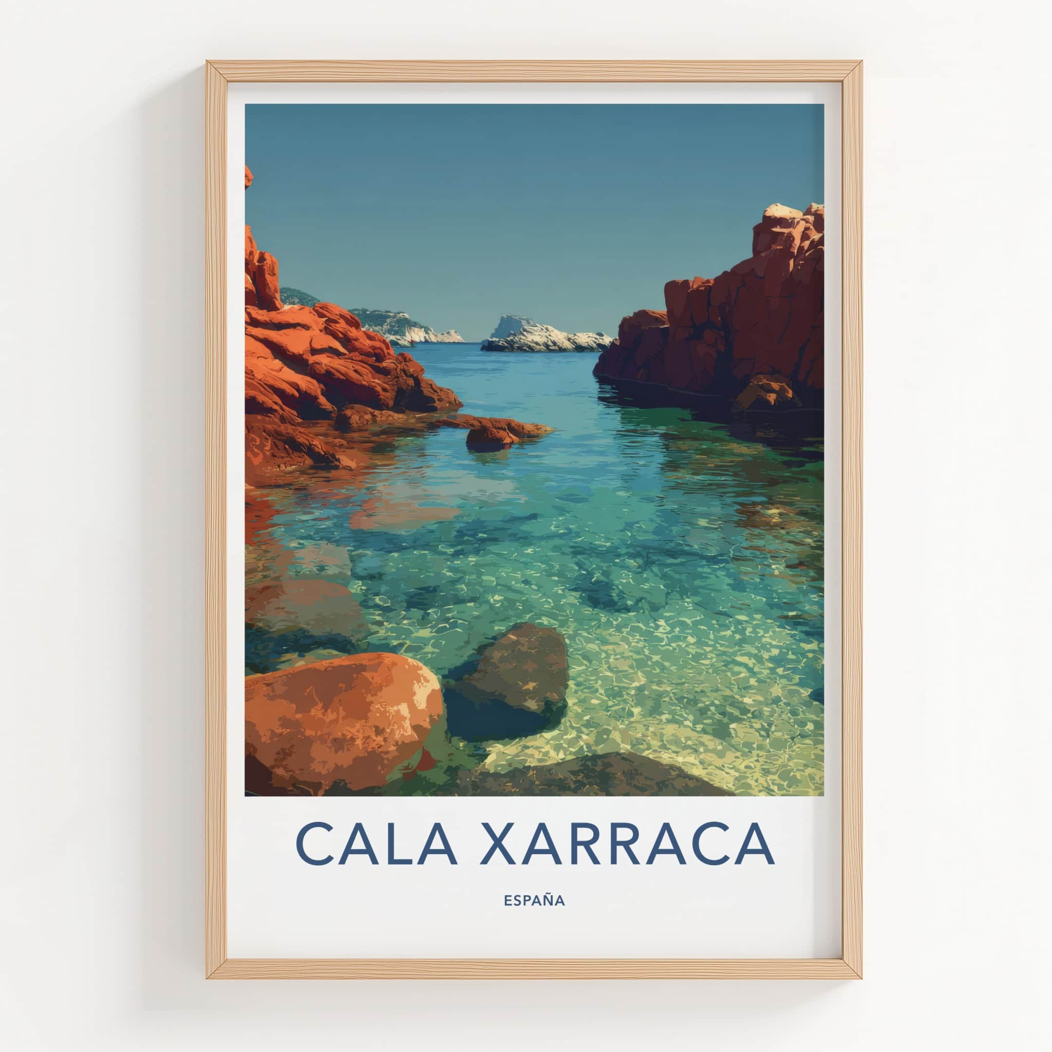 Cala Xarraca Poster - Spain Travel Art - Clear Ocean Waters Home Decor