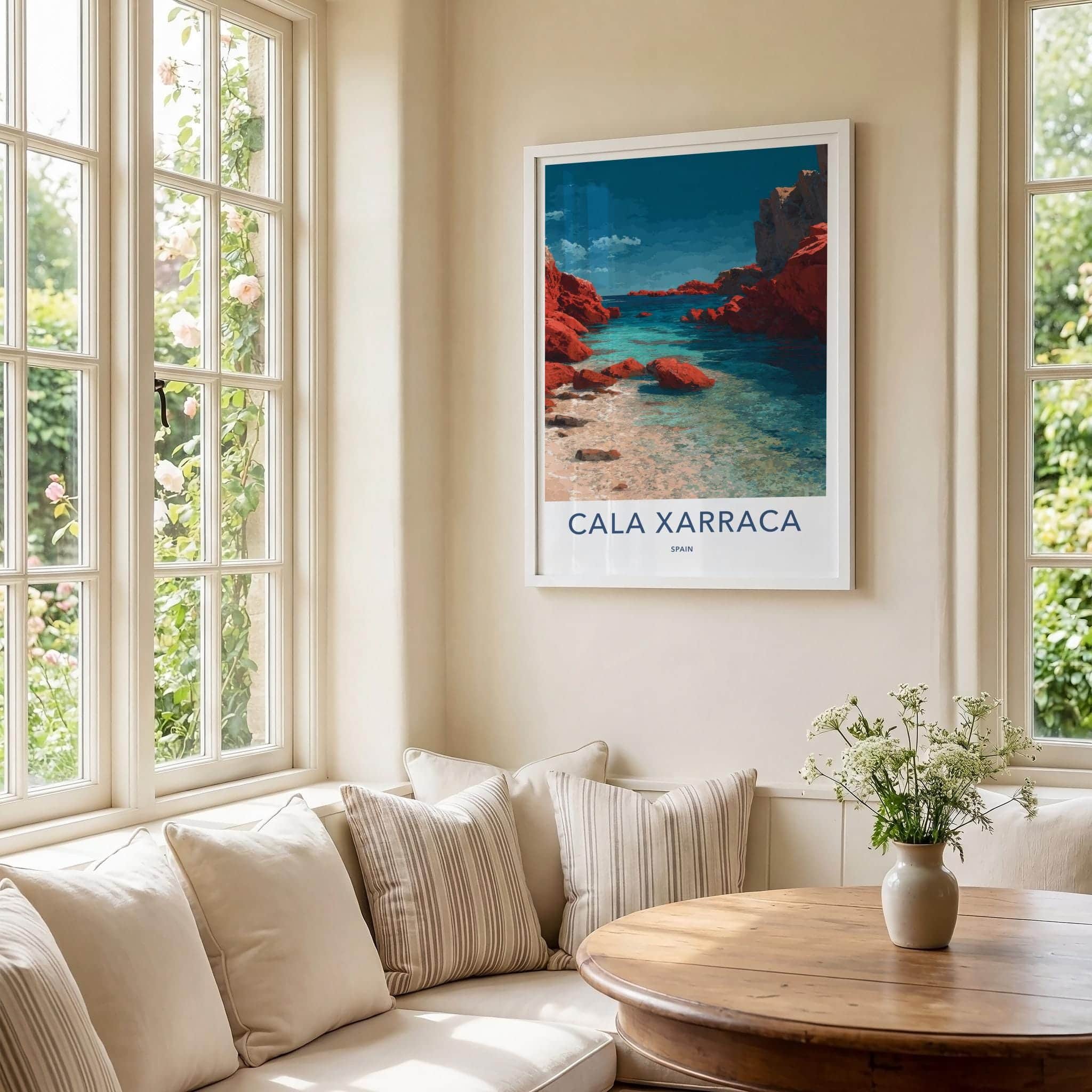 Cala Xarraca Poster - Spain Travel Art - Turquoise water cove Home Decor