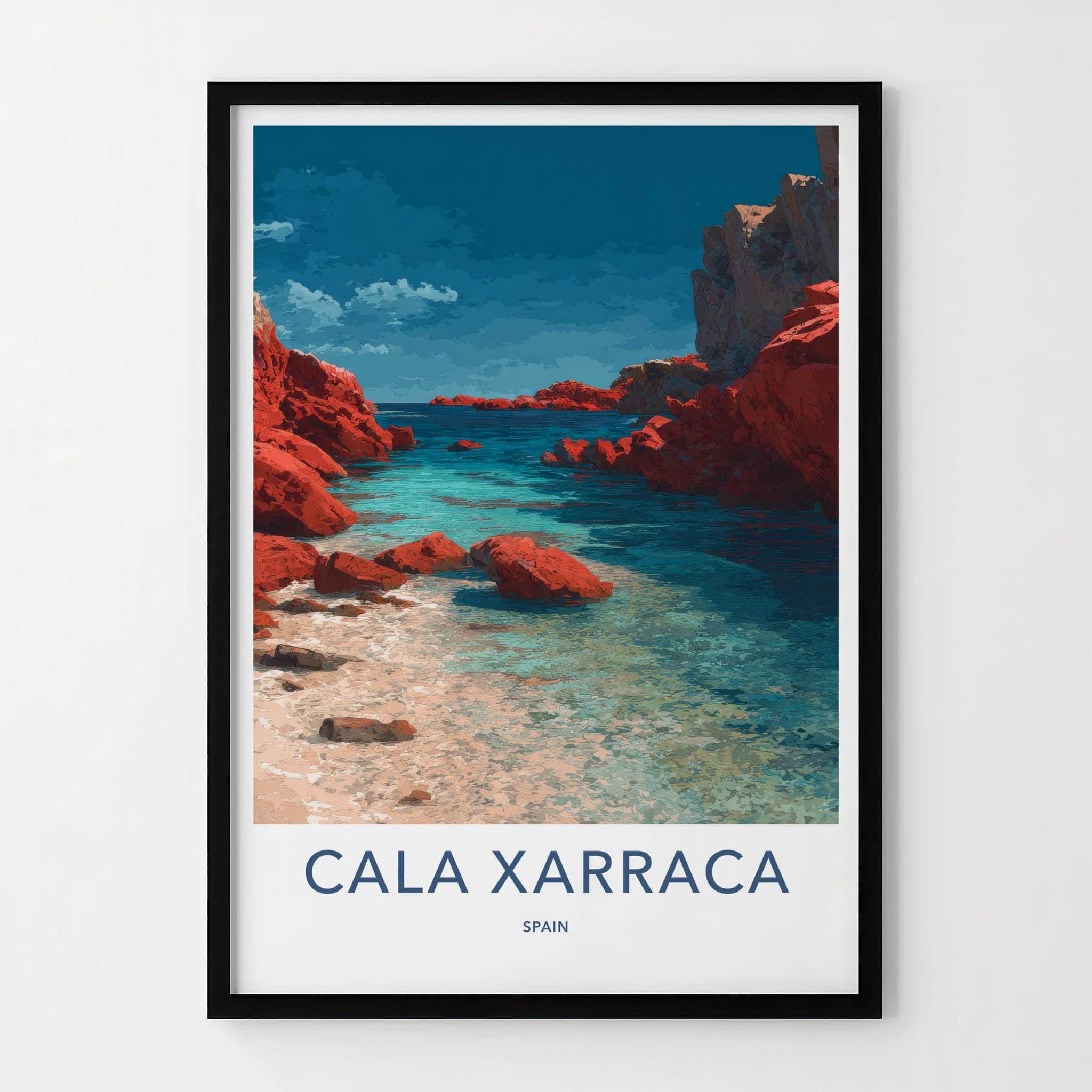 Cala Xarraca Poster - Spain Travel Art - Turquoise water cove Home Decor