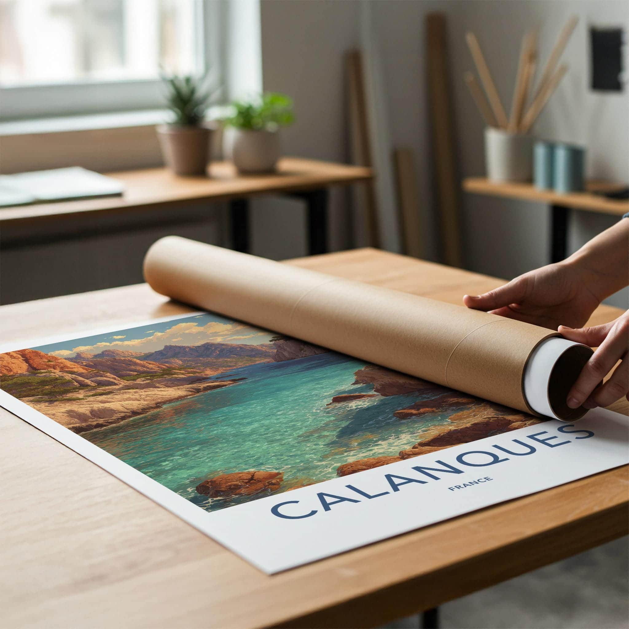 Calanques Poster - France Scenic Art - Turquoise ocean cliffs Home Decor