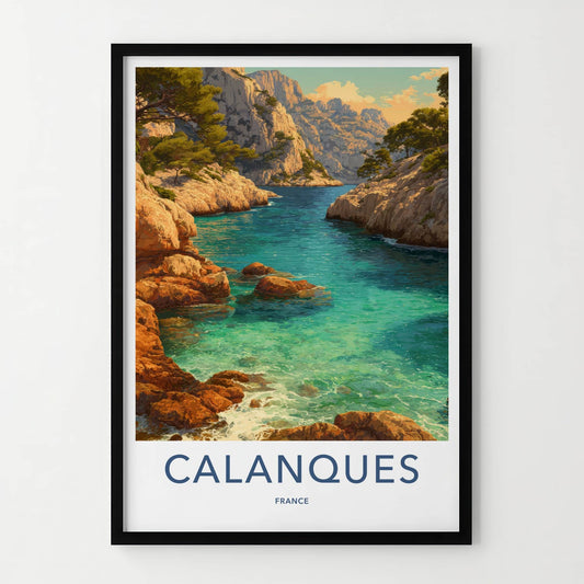 Calanques Poster - France Travel Art - Rocky Shoreline Inlet Home Decor