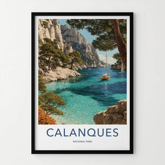 Calanques Poster - France Travel Art - Turquoise Bay Cliffs Room Decor