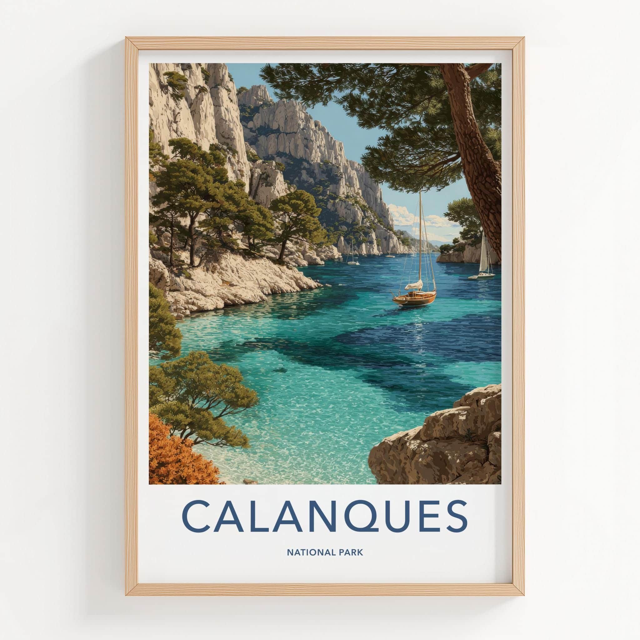 Calanques Poster - France Travel Art - Turquoise Bay Cliffs Room Decor