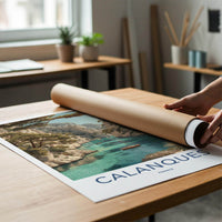 Calanques Poster - France Travel Art - Turquoise cove boats Wall Decor