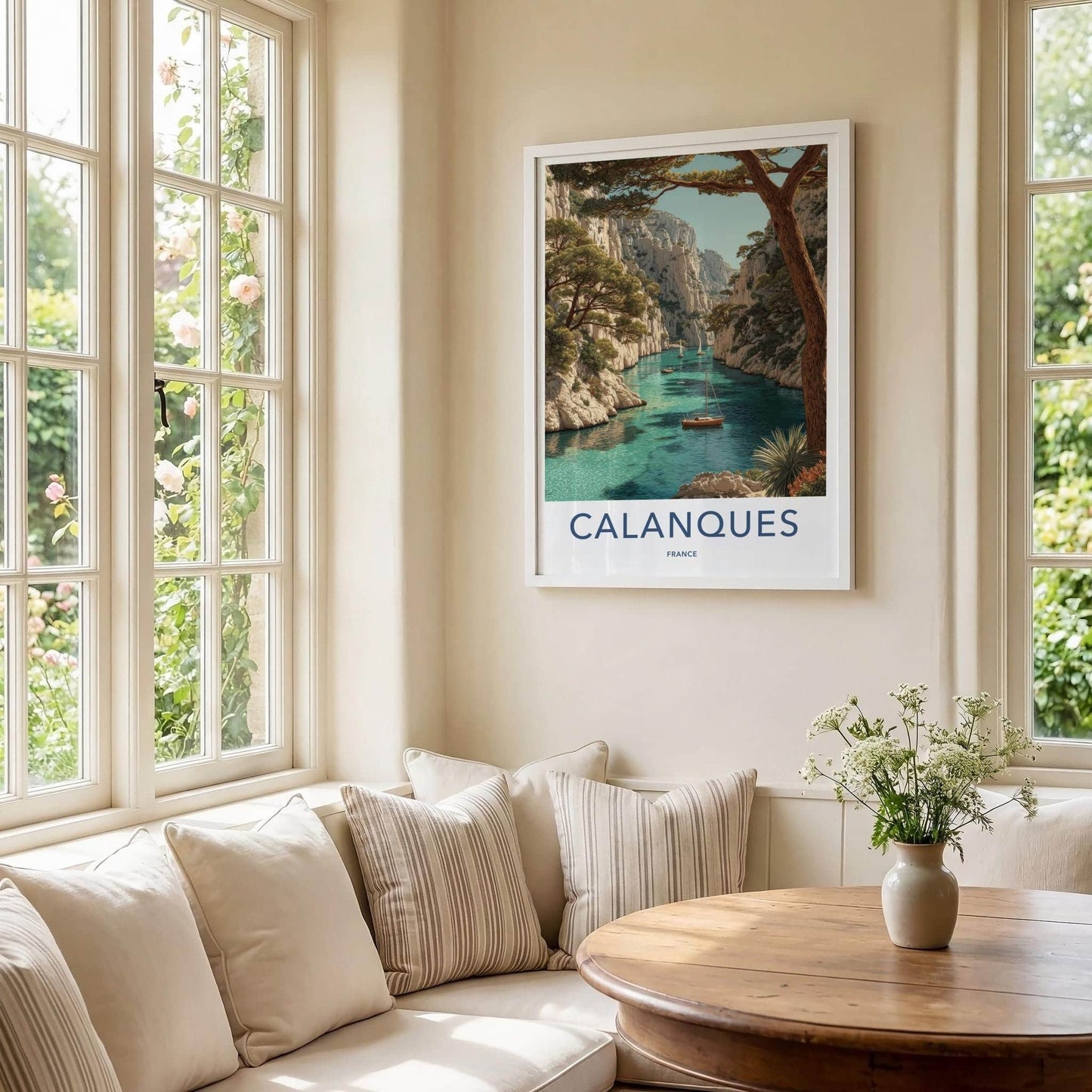 Calanques Poster - France Travel Art - Turquoise cove boats Wall Decor
