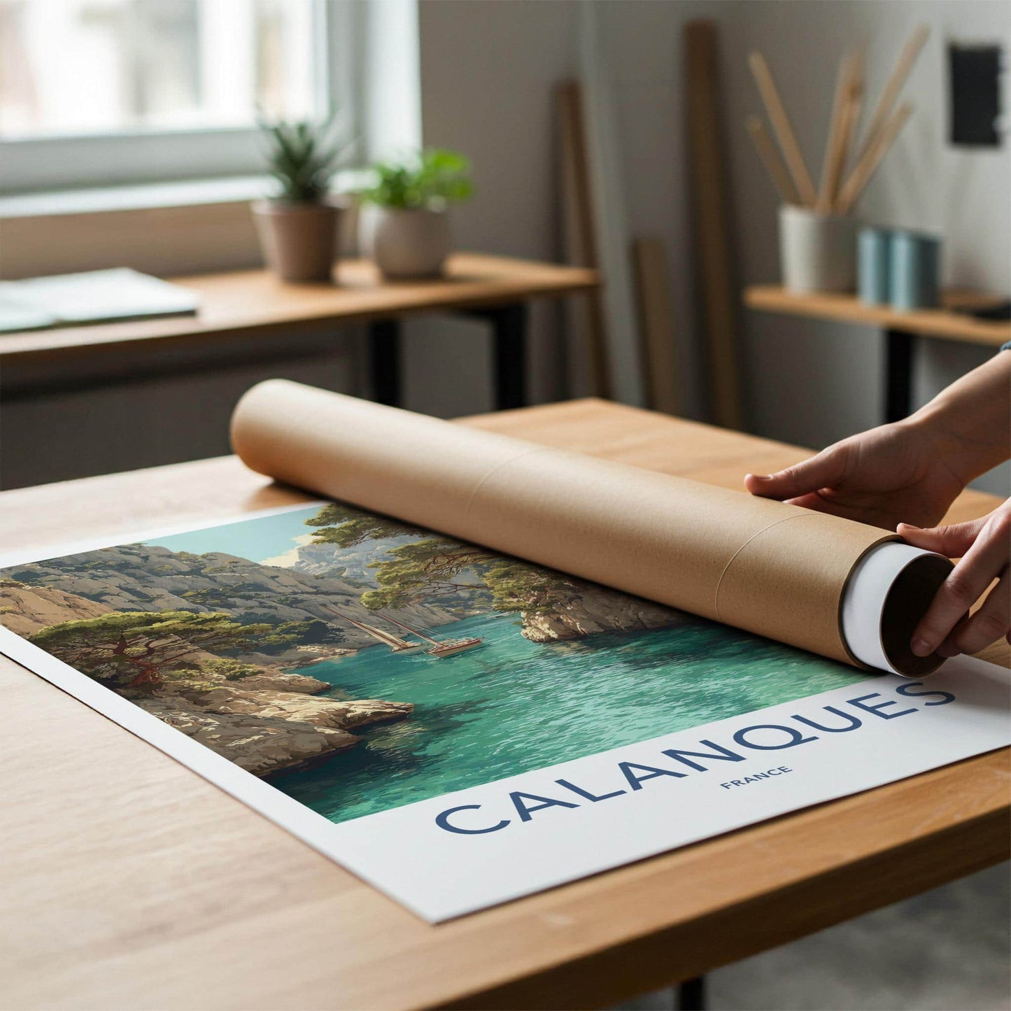 Calanques Poster - France Travel Art - Turquoise Water Sailboats Home Decor