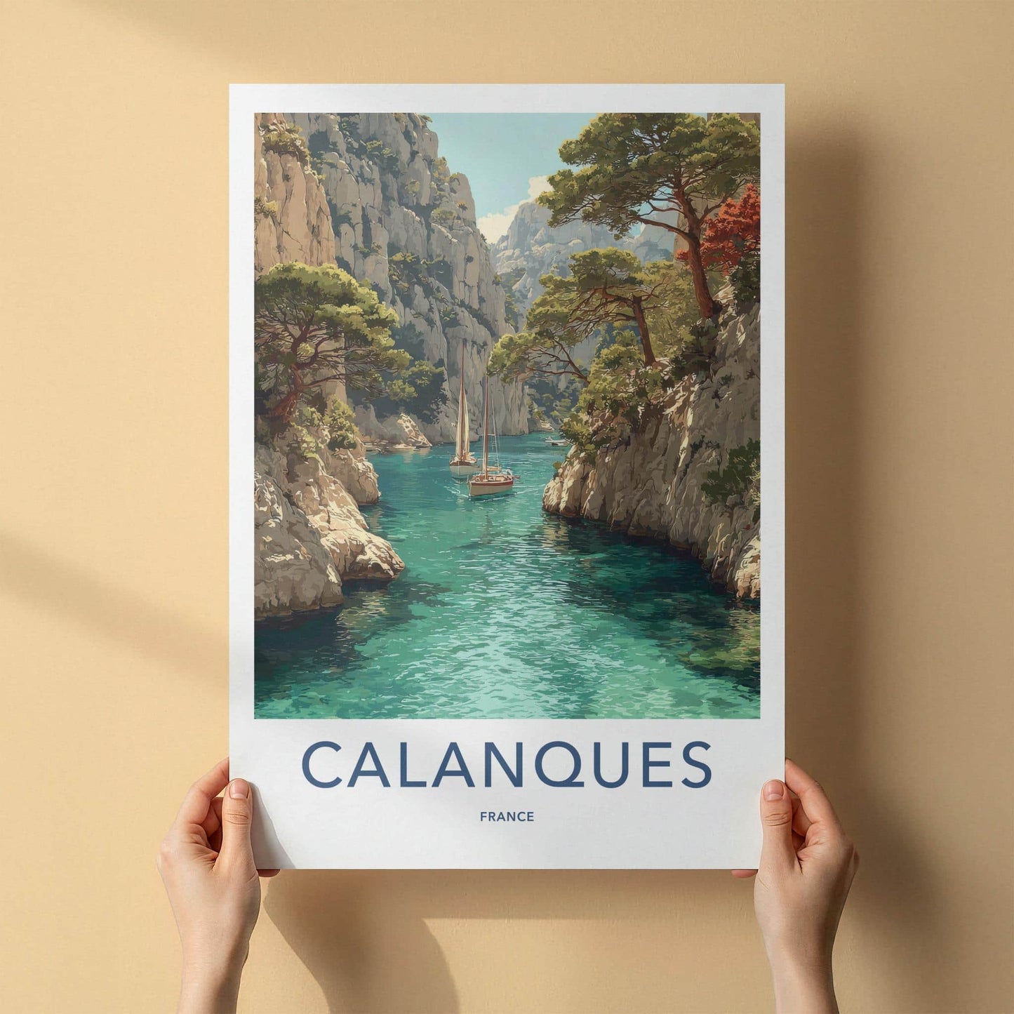Calanques Poster - France Travel Art - Turquoise Water Sailboats Home Decor