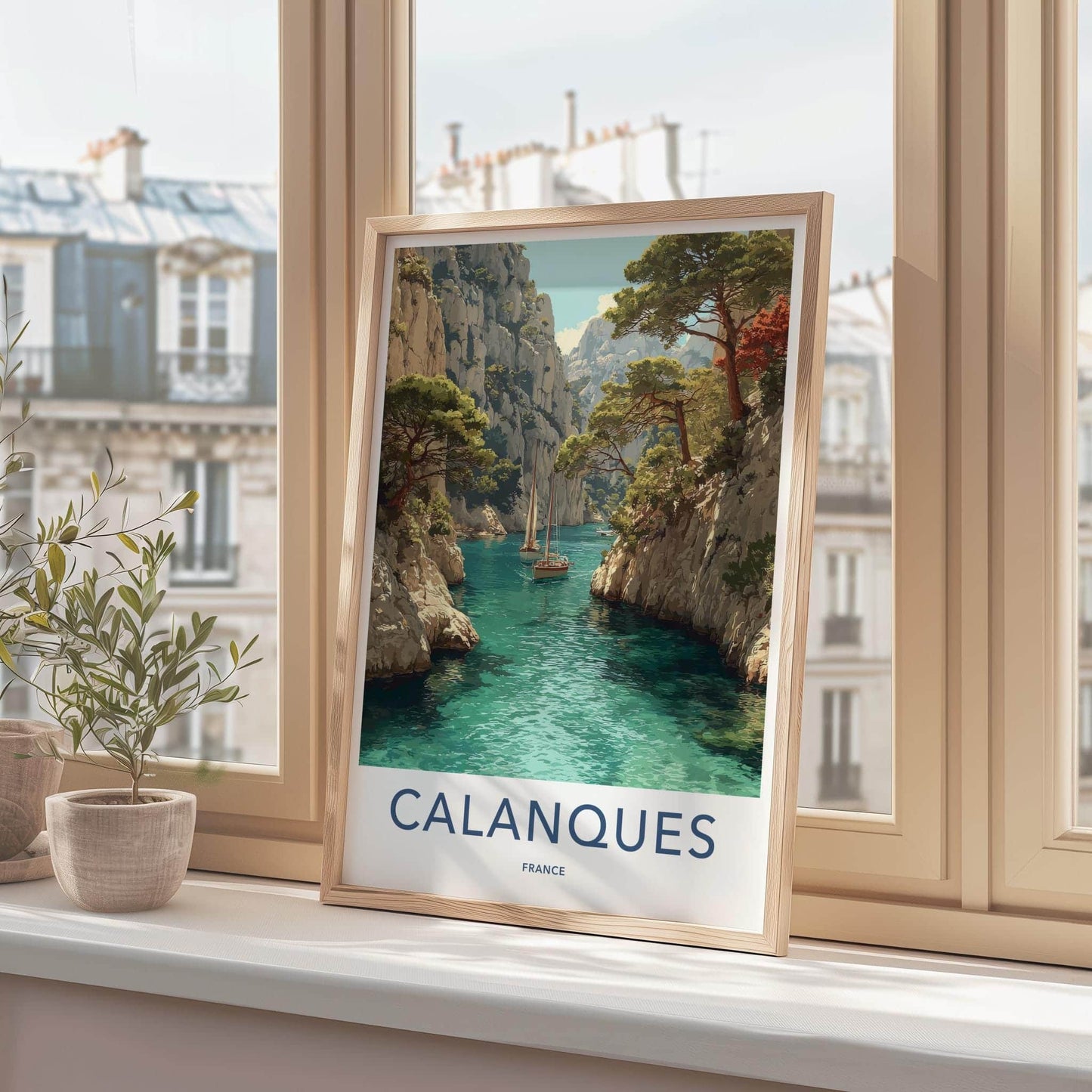 Calanques Poster - France Travel Art - Turquoise Water Sailboats Home Decor