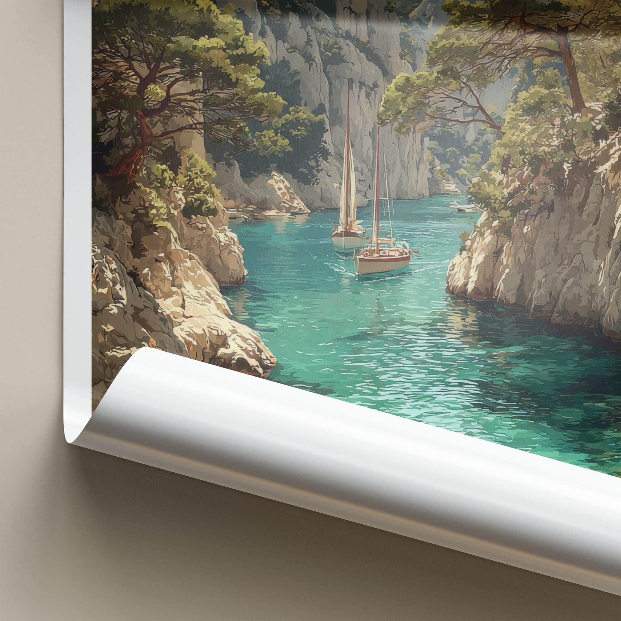 Calanques Poster - France Travel Art - Turquoise Water Sailboats Home Decor