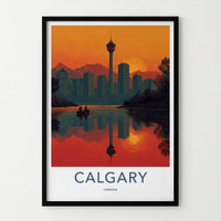 Calgary Poster - Canada Framed Print - Tower River Sunset Lounge Decor