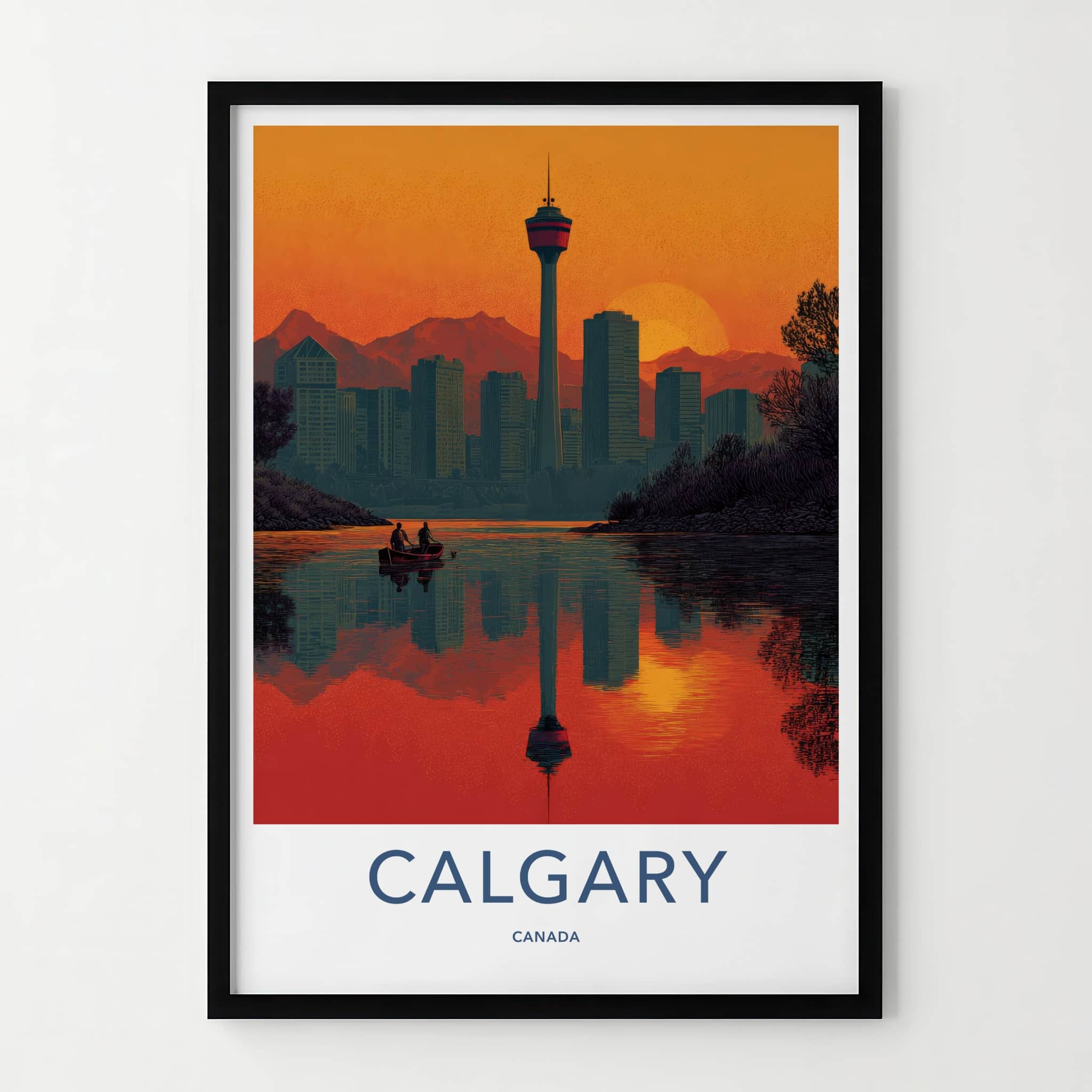 Calgary Poster - Canada Framed Print - Tower River Sunset Lounge Decor