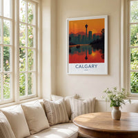 Calgary Poster - Canada Framed Print - Tower River Sunset Lounge Decor